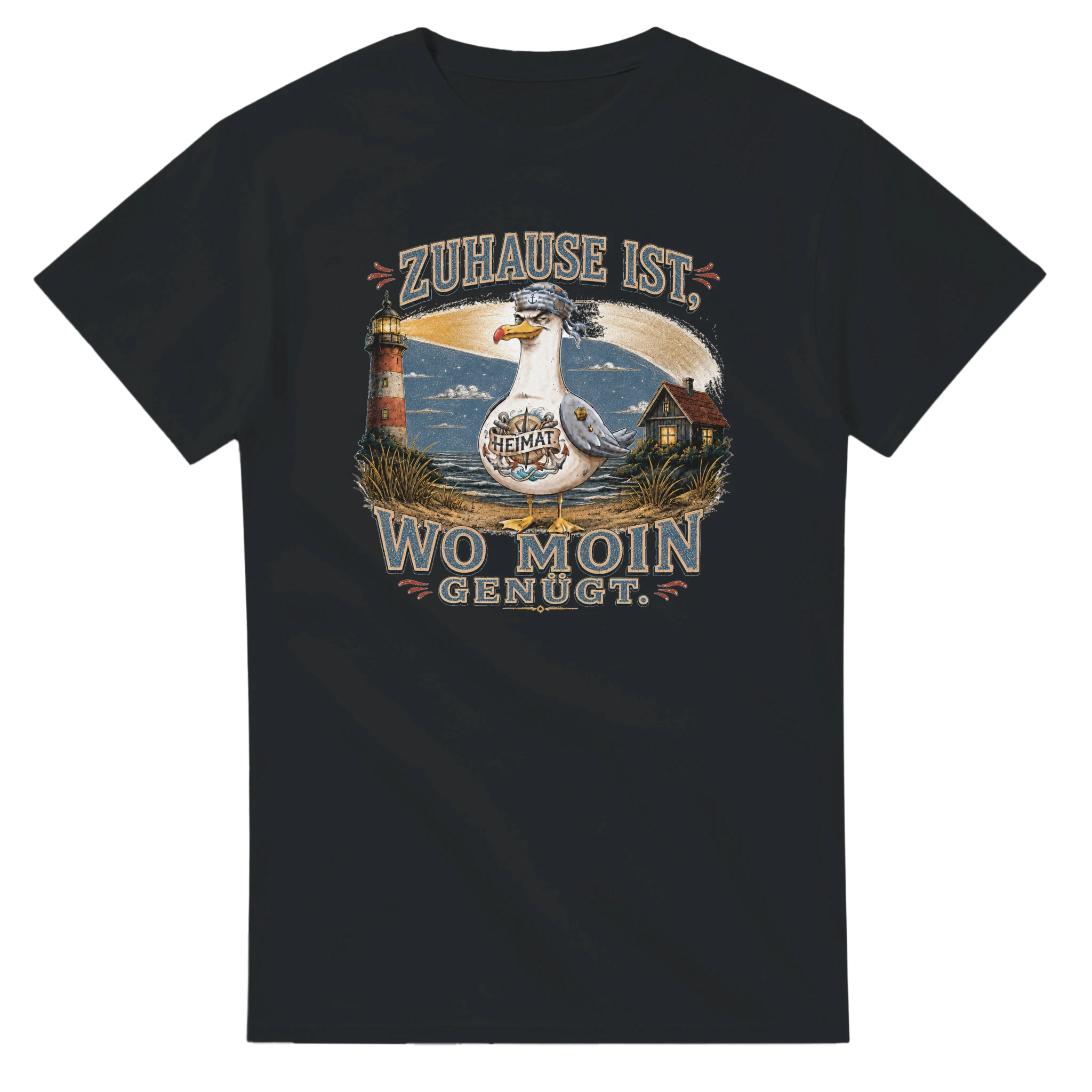 T-Shirt in Weiß mit Motiv „Zuhause ist, wo Moin genügt. Möwe“
