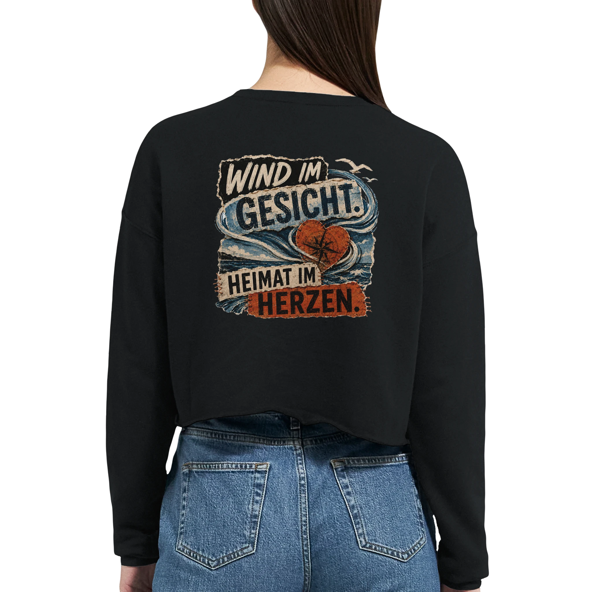 Damen-Pullover in Mauve mit Motiv „Wind im Gesicht. Heimat im Herzen.“