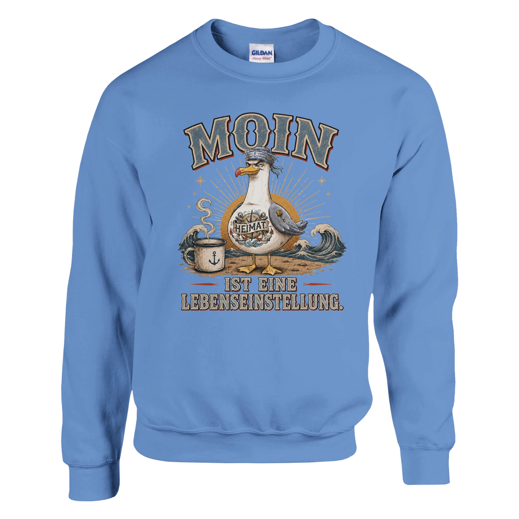 Pullover in Weiß mit Motiv „Moin ist eine Lebenseinstellung Möwe“
