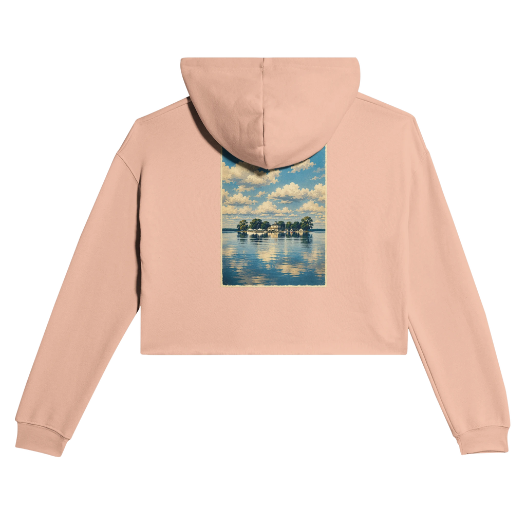 Damen-Hoodie in Pfirsich mit Motiv „Wilhelmstein im Steinhuder Meer“