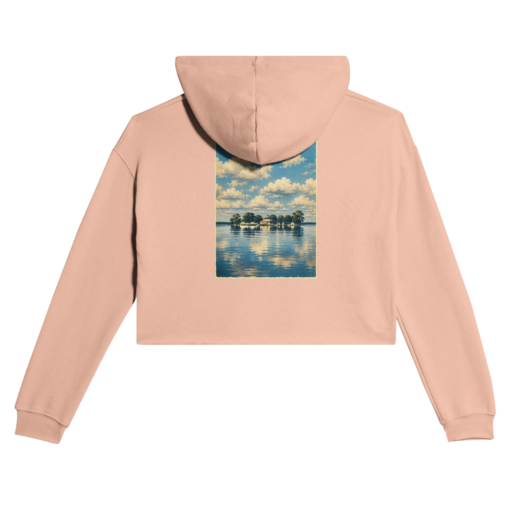Damen-Hoodie in Pfirsich mit Motiv „Wilhelmstein im Steinhuder Meer“