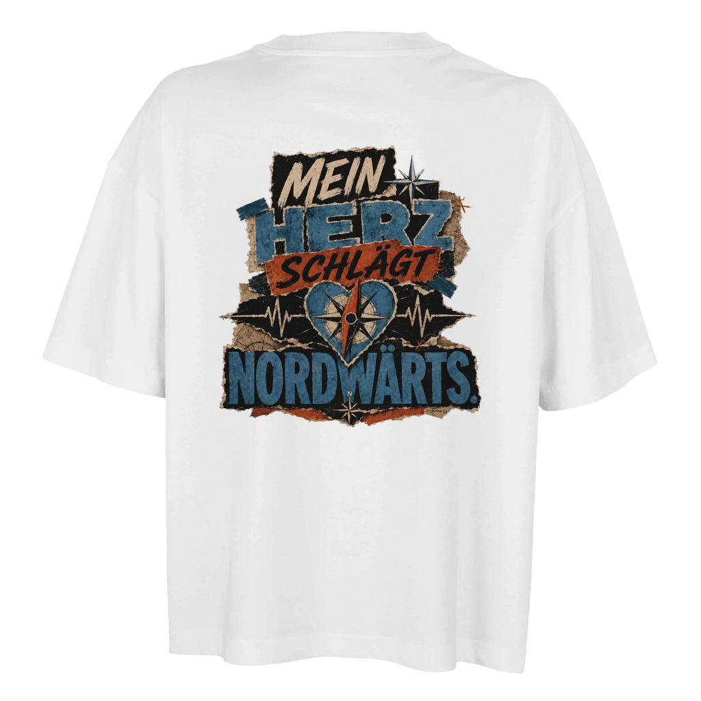 Damen-T-Shirt in Weiß mit Motiv „Mein Herz schlägt NORDWÄRTS.“