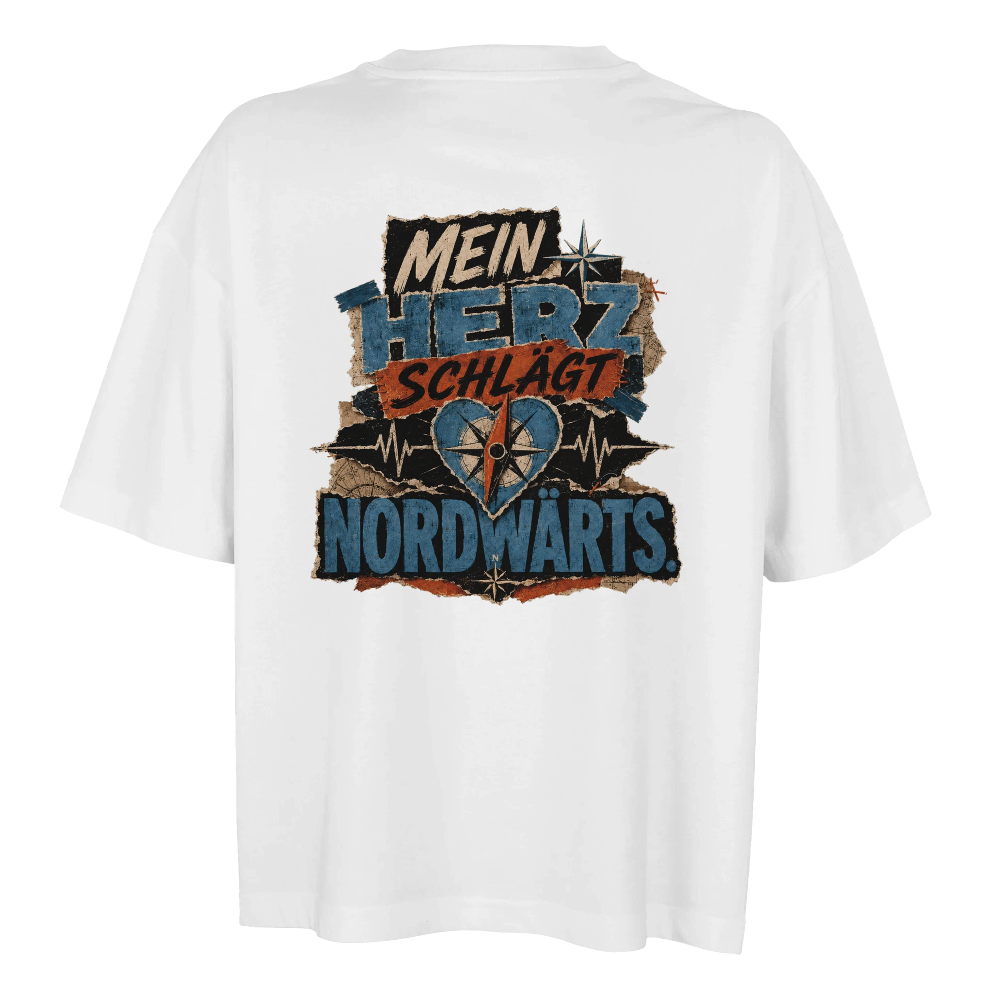 Damen-T-Shirt in Weiß mit Motiv „Mein Herz schlägt NORDWÄRTS.“