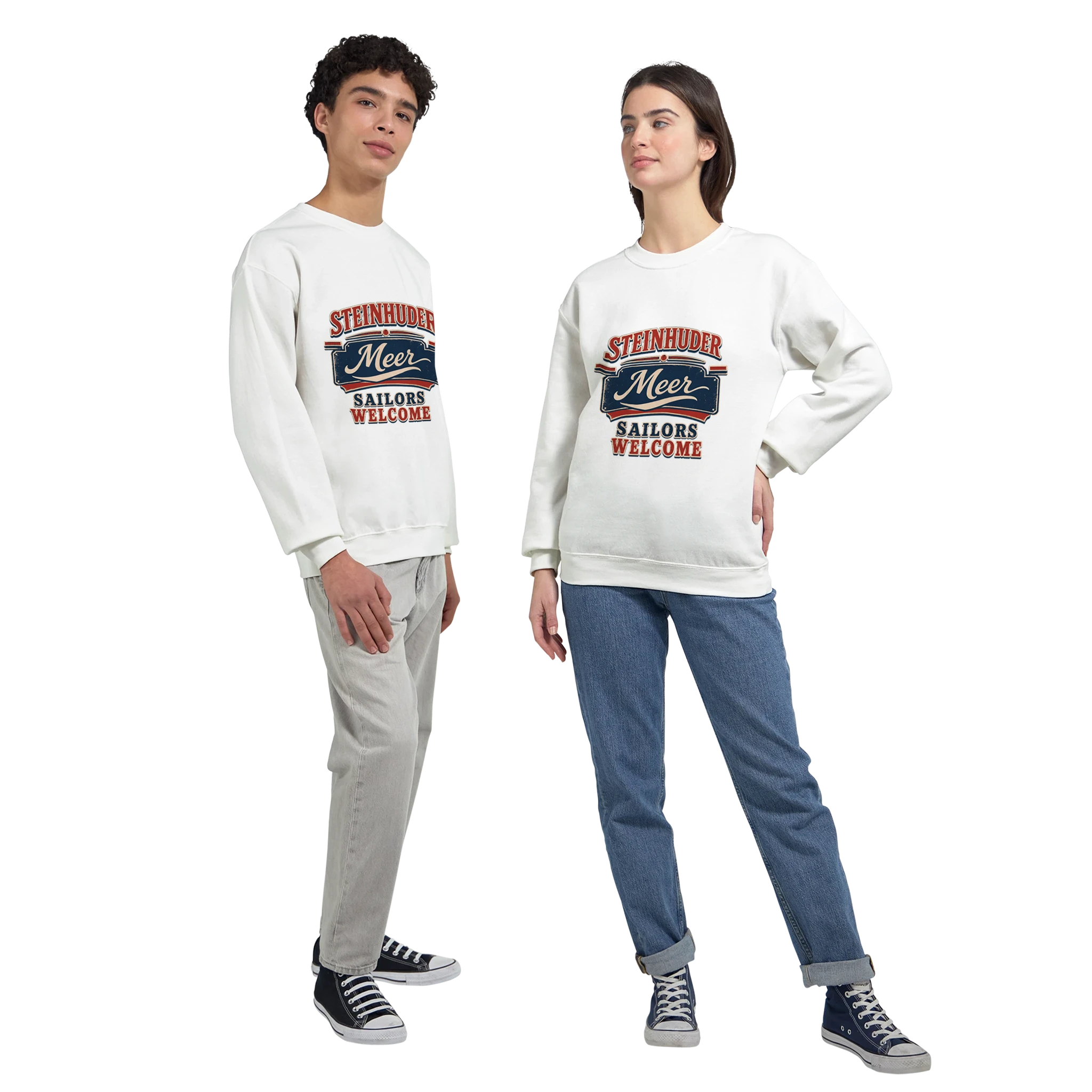 Pullover in Aschgrau mit Motiv „Sailors Welcome“