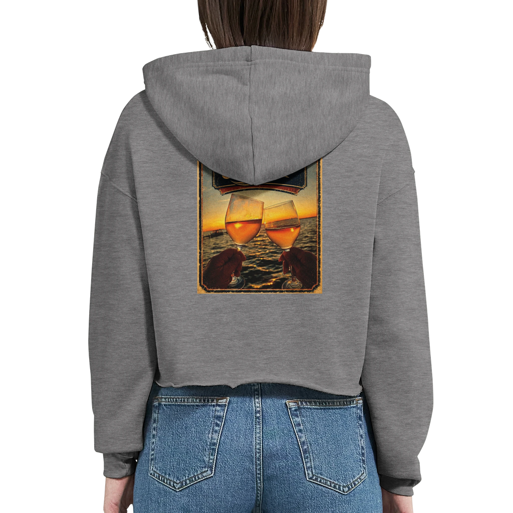 Damen-Hoodie in Pfirsich mit Motiv „Stößchen bei Sunset“
