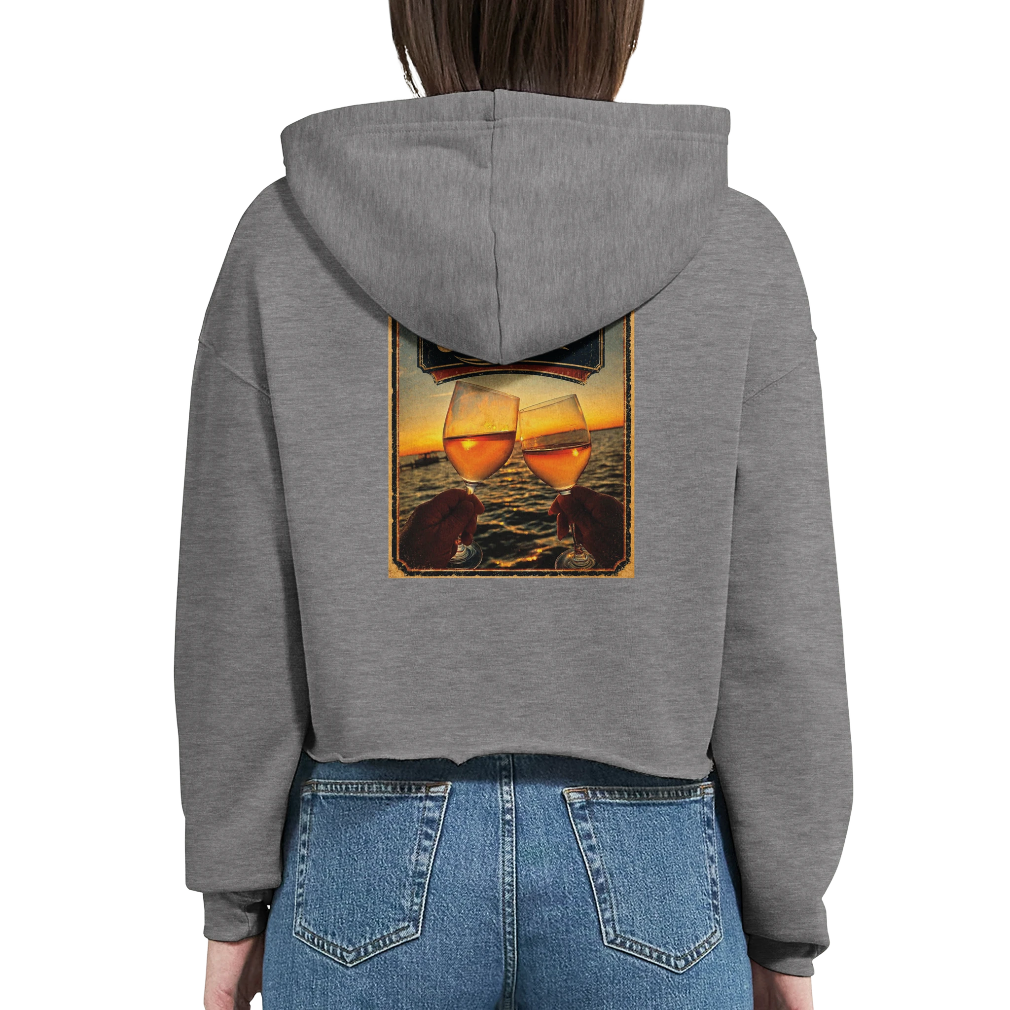 Damen-Hoodie in Pfirsich mit Motiv „Stößchen bei Sunset“