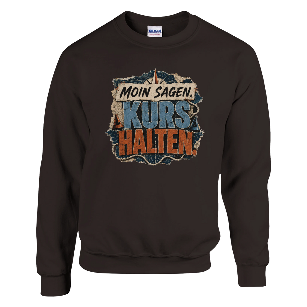 Pullover in Weiß mit Motiv „Moin sagen. Kurs halten.“