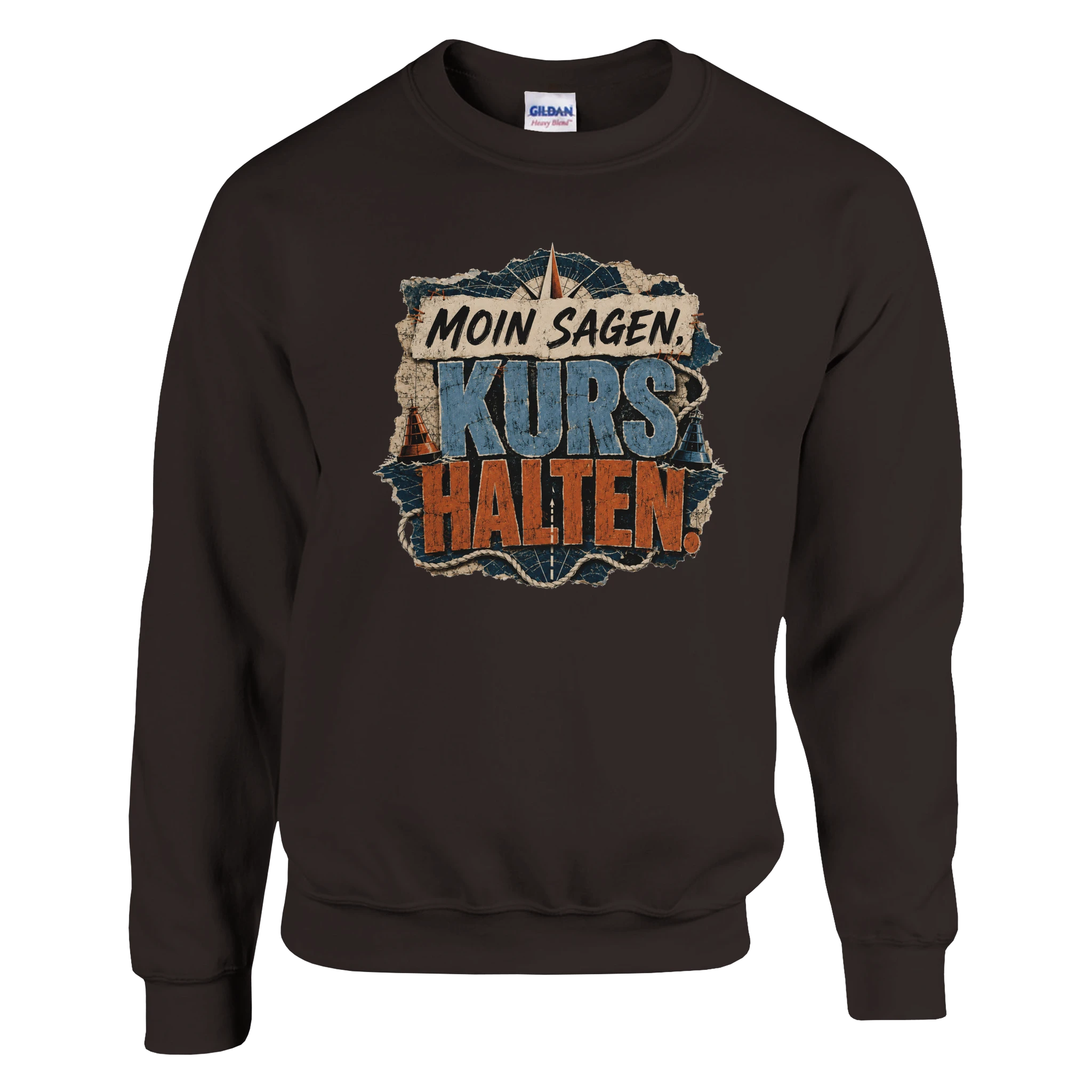 Pullover in Weiß mit Motiv „Moin sagen. Kurs halten.“