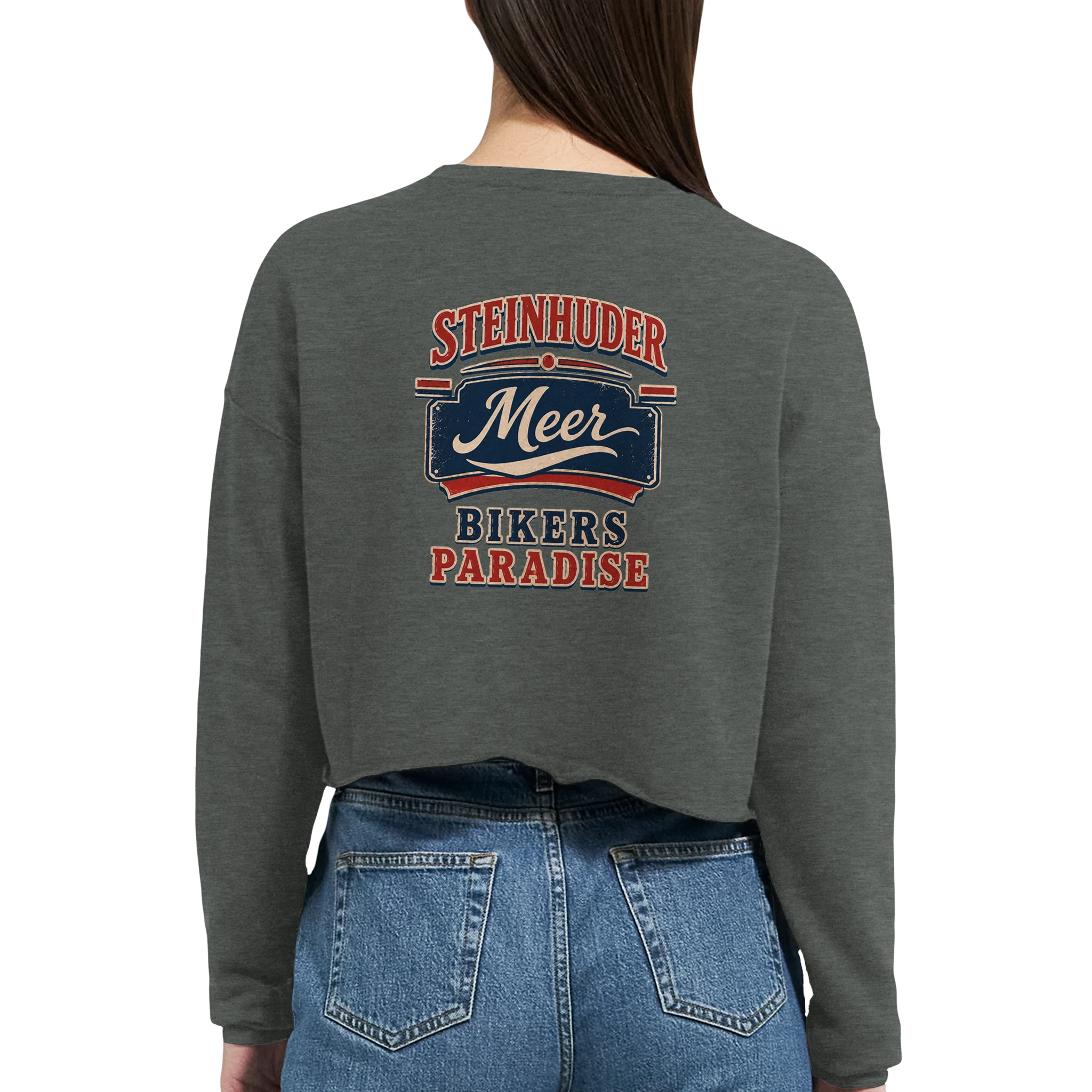 Damen-Pullover in Staubblau mit Motiv „Bikers Paradise“