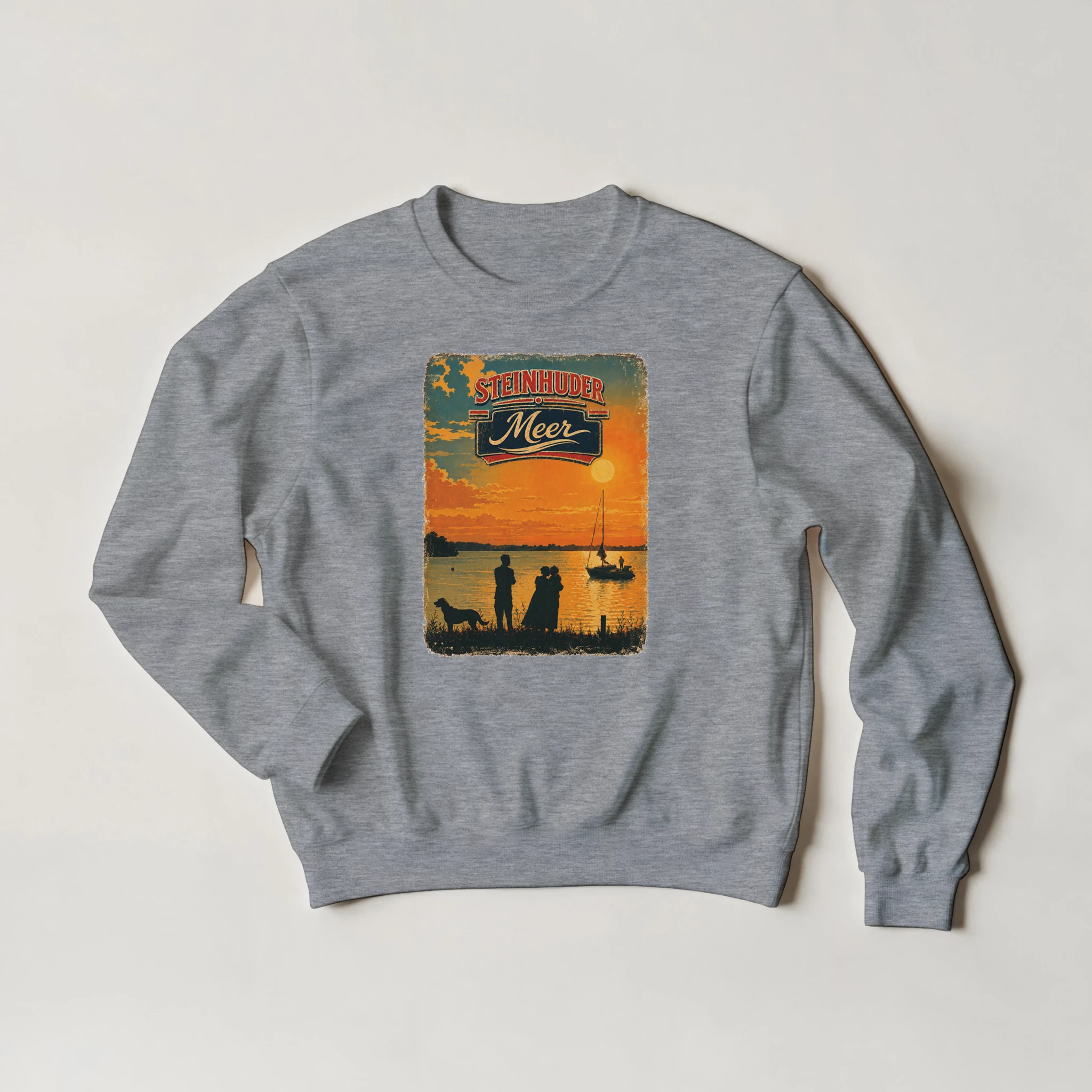Pullover in Sand mit Motiv „Familie beim Sunset“