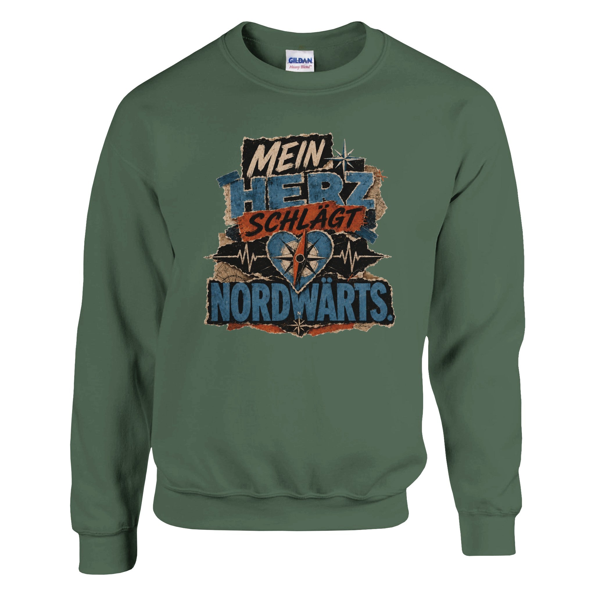 Pullover in Weiß mit Motiv „Mein Herz schlägt NORDWÄRTS.“