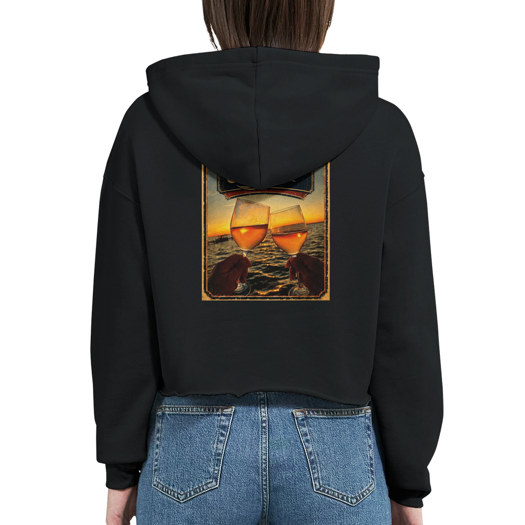 Damen-Hoodie in Pfirsich mit Motiv „Stößchen bei Sunset“