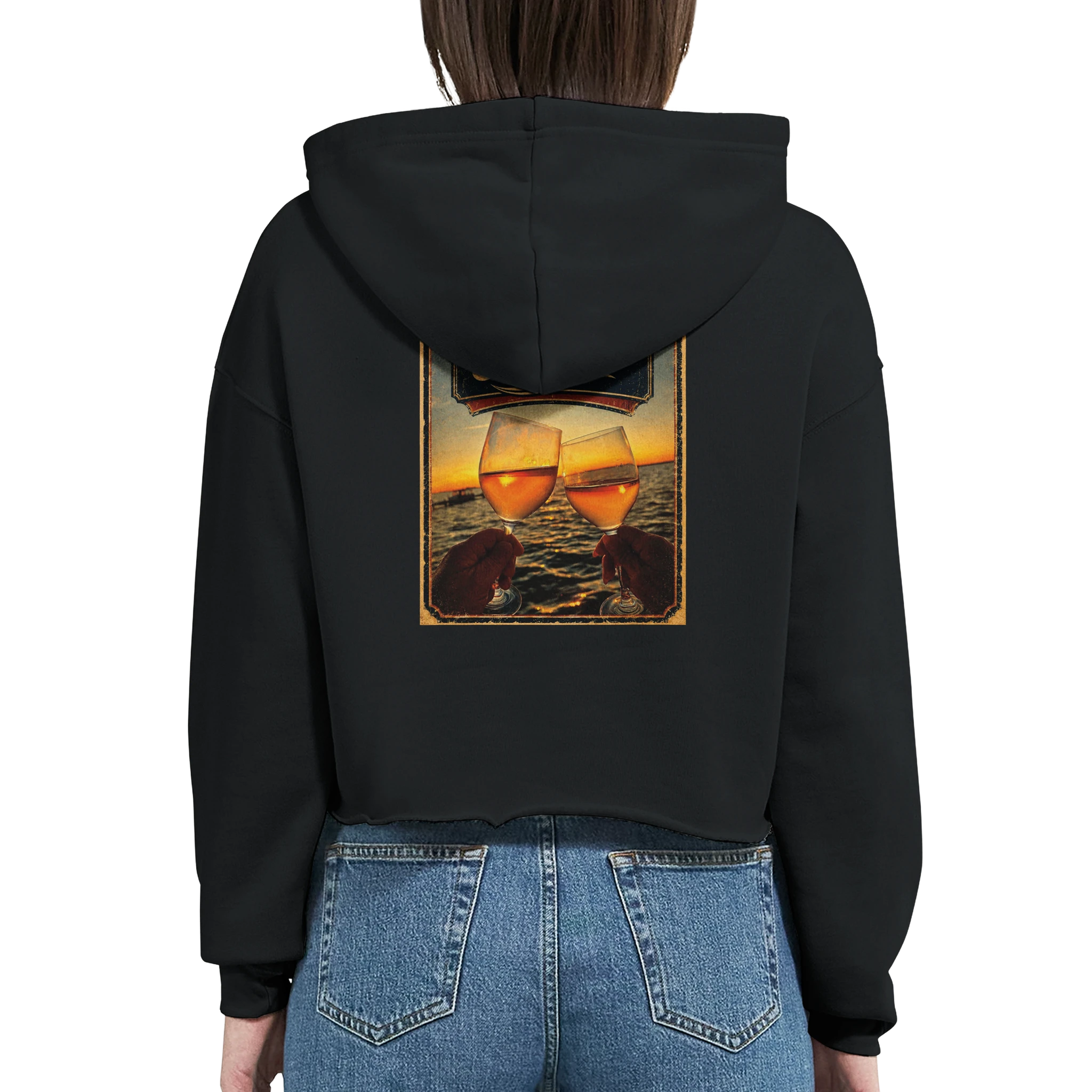 Damen-Hoodie in Pfirsich mit Motiv „Stößchen bei Sunset“