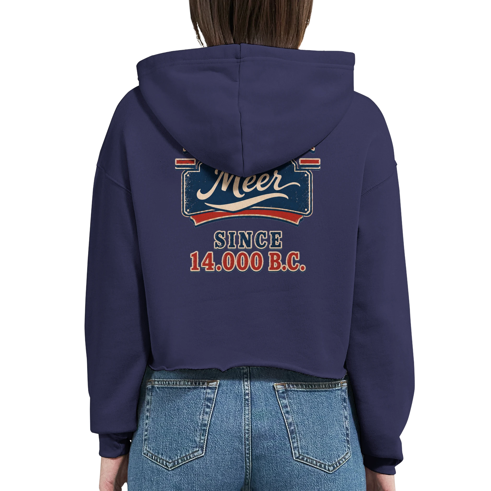 Damen-Hoodie in Weiß mit Motiv „Since 14.000 B.C.“