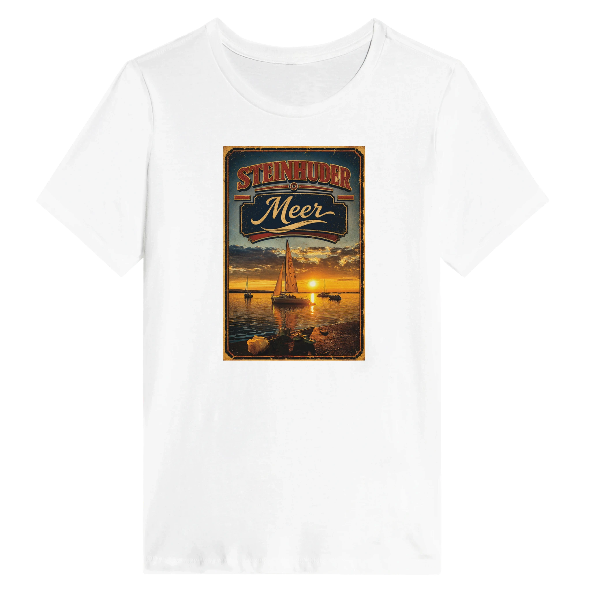 Damen-T-Shirt in Zitronengelb mit Motiv „White Night am Wilhelmstein mit Sunset“