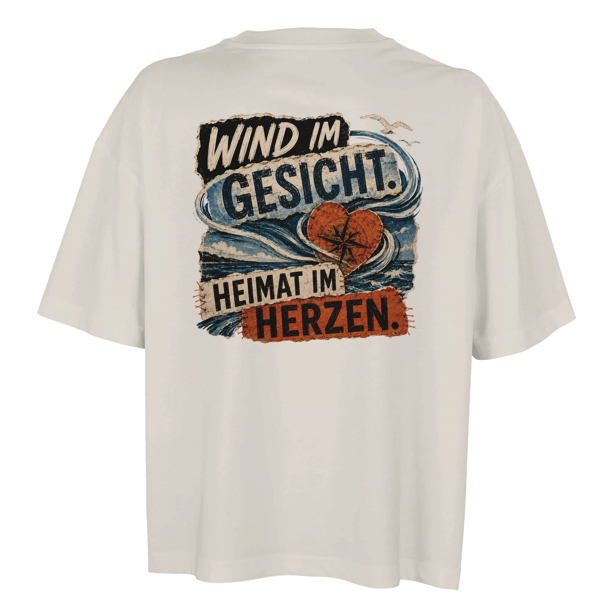 Damen-T-Shirt in Weiß mit Motiv „Wind im Gesicht. Heimat im Herzen.“