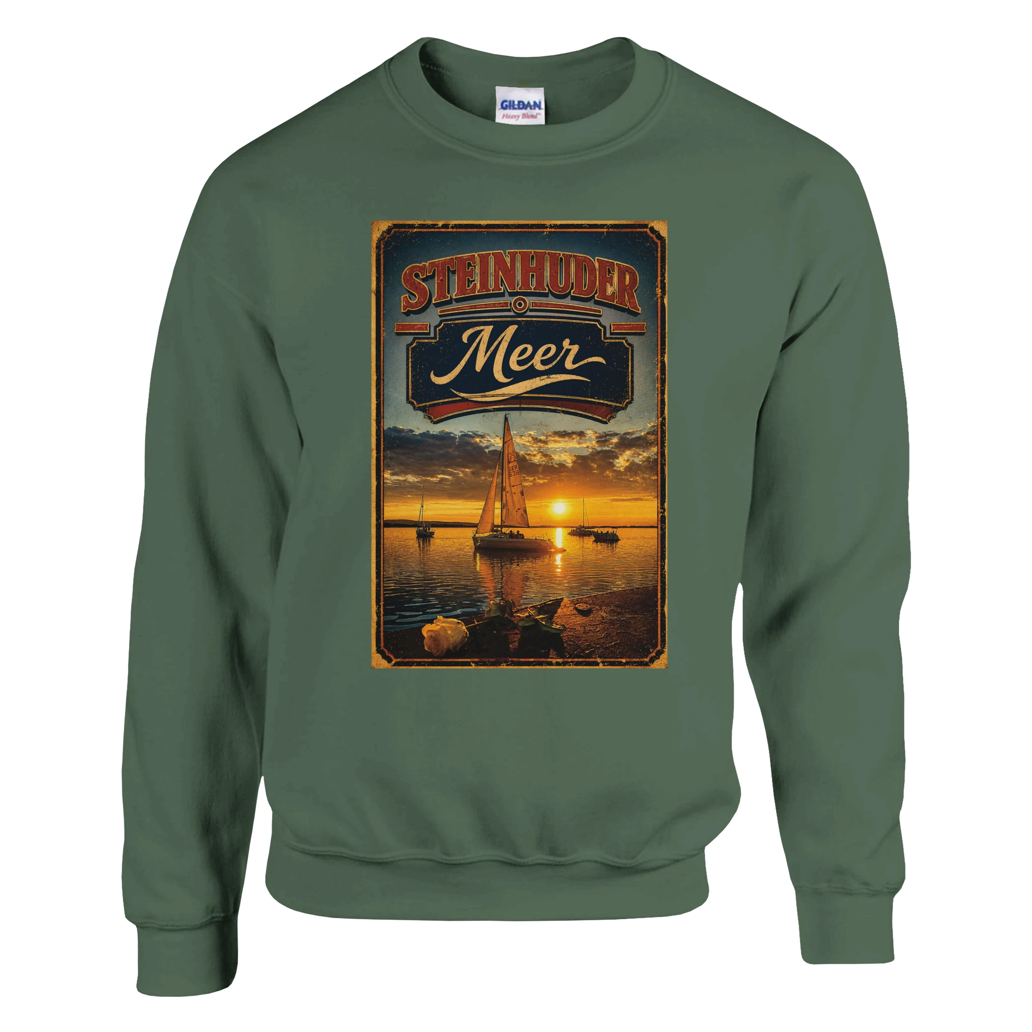 Pullover in Aschgrau mit Motiv „White Night am Wilhelmstein mit Sunset“