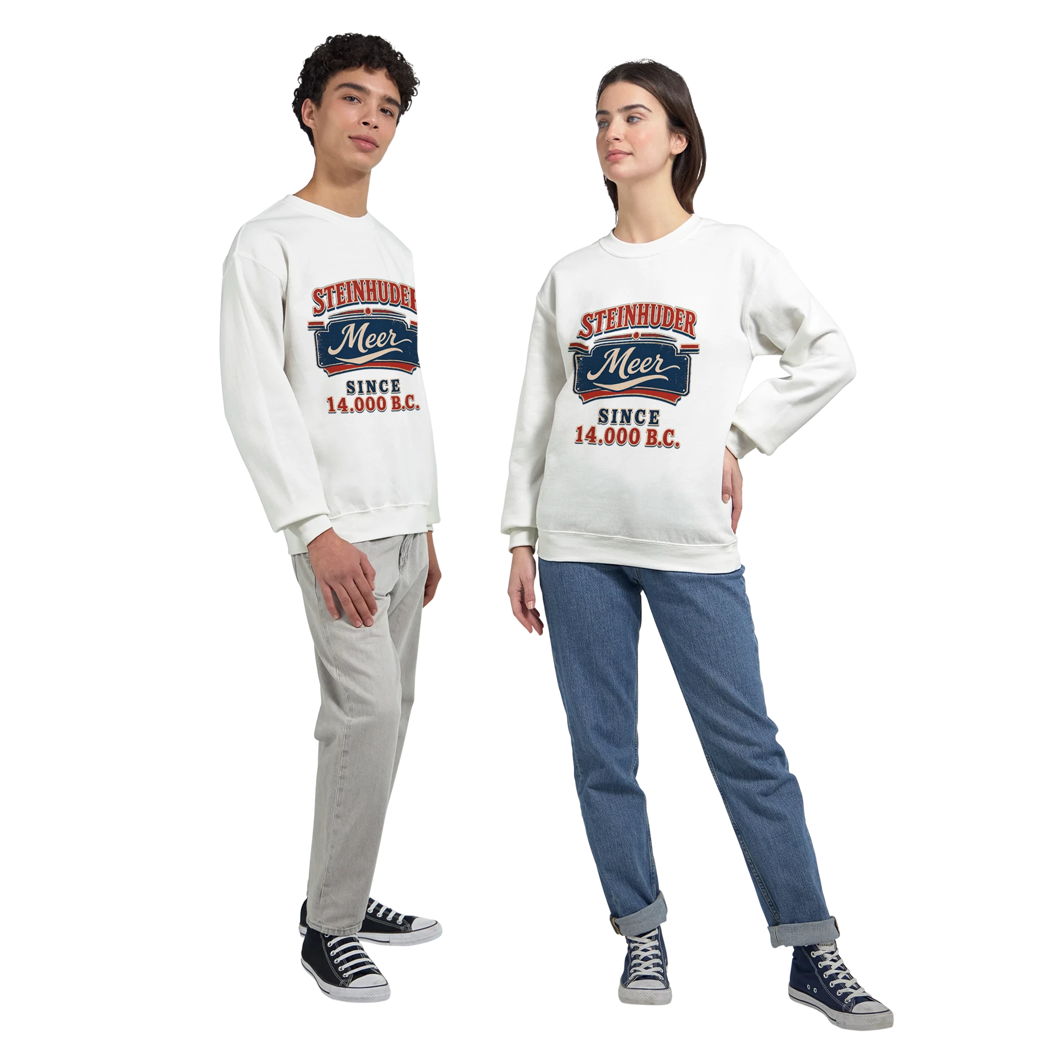 Pullover in Aschgrau mit Motiv „Since 14.000 B.C.“