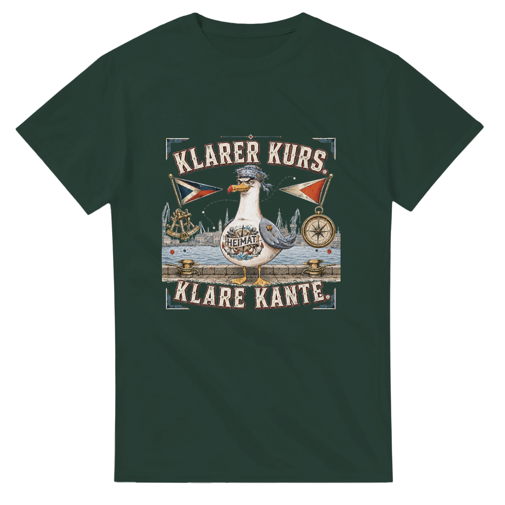 T-Shirt in Weiß mit Motiv „Klarer Kurs. Klare Kante. Möwe“