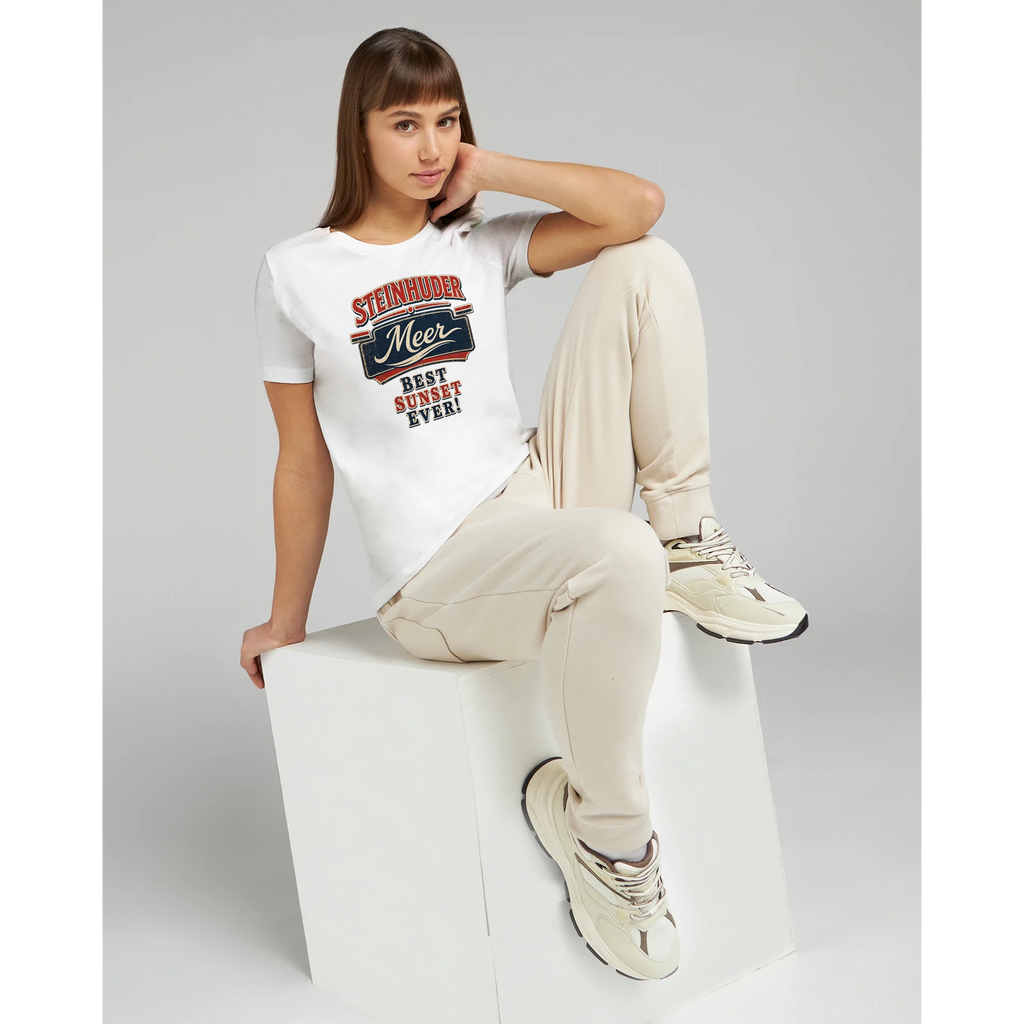 Damen-T-Shirt in Zitronengelb mit Motiv „Best Sunset ever!“