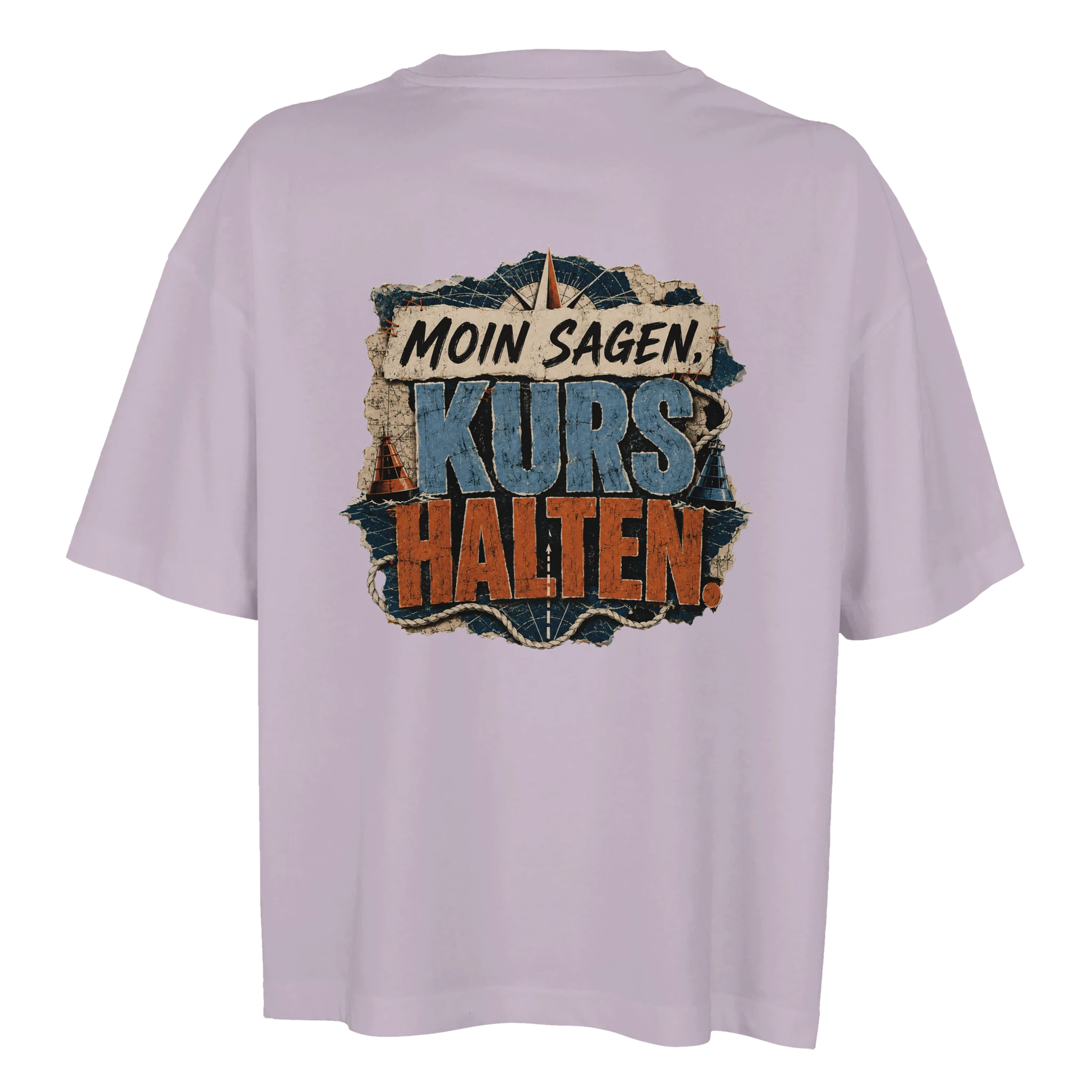 Damen-T-Shirt in Weiß mit Motiv „Moin sagen. Kurs halten.“