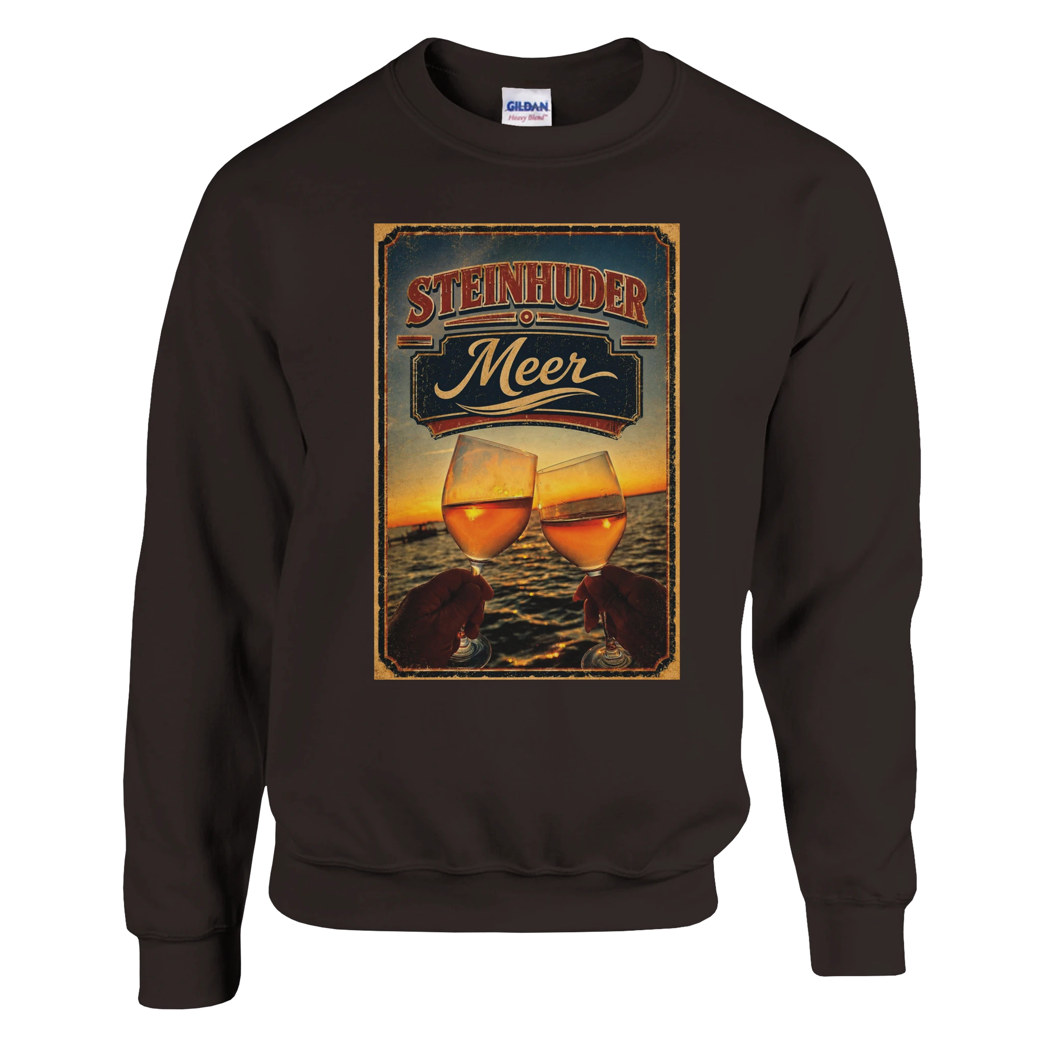 Pullover in Aschgrau mit Motiv „Stößchen bei Sunset“