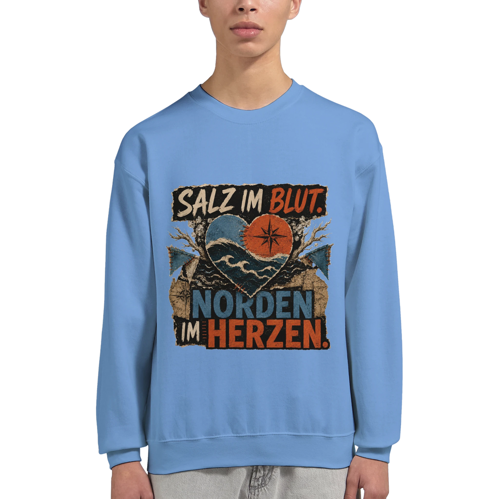 Pullover in Hellrosa mit Motiv „Salz im Blut. Norden im Herzen.“