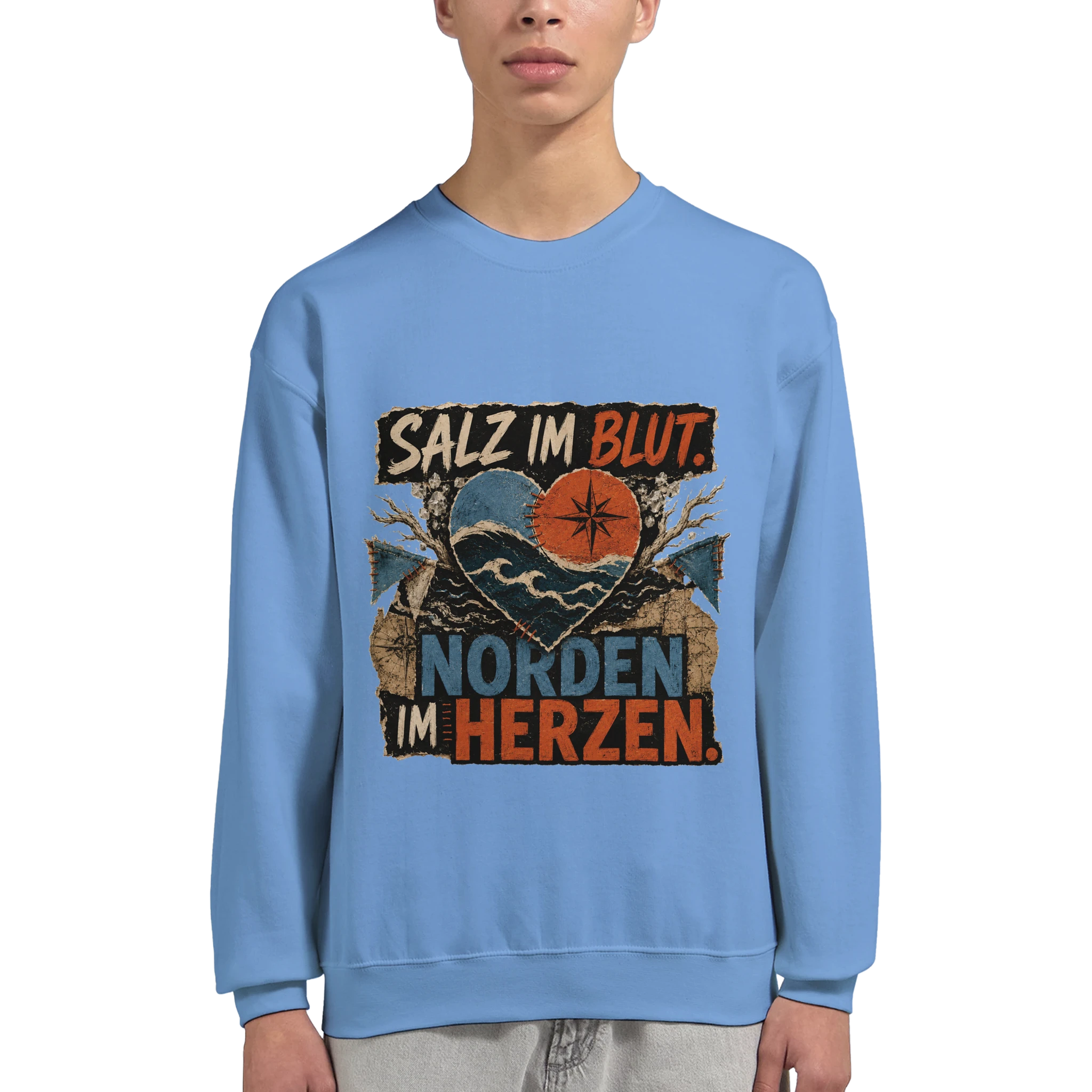 Pullover in Hellrosa mit Motiv „Salz im Blut. Norden im Herzen.“