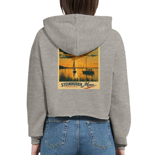 Damen-Hoodie in Weiß mit Motiv „Segler am Steinhuder Meer beim Sunset“