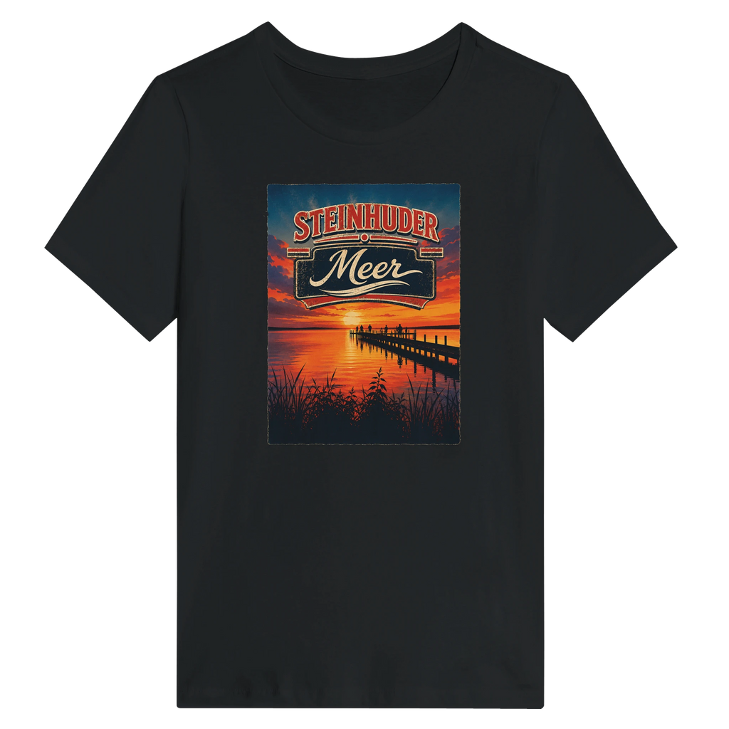 Damen-T-Shirt in Weiß mit Motiv „Sunset Ratskeller Steg am Steinhuder Meer“