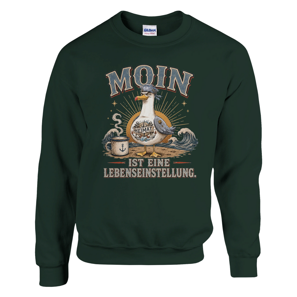 Pullover in Weiß mit Motiv „Moin ist eine Lebenseinstellung Möwe“