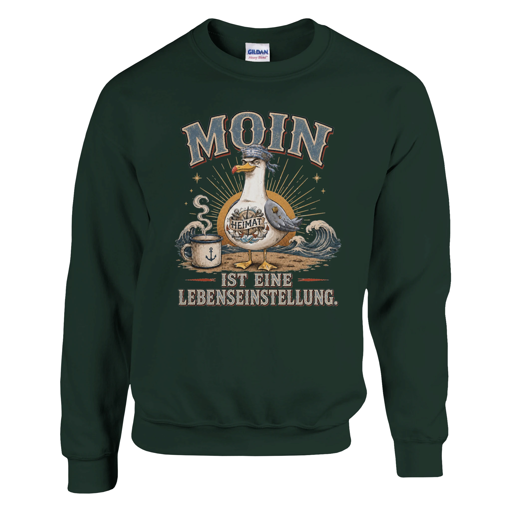 Pullover in Weiß mit Motiv „Moin ist eine Lebenseinstellung Möwe“