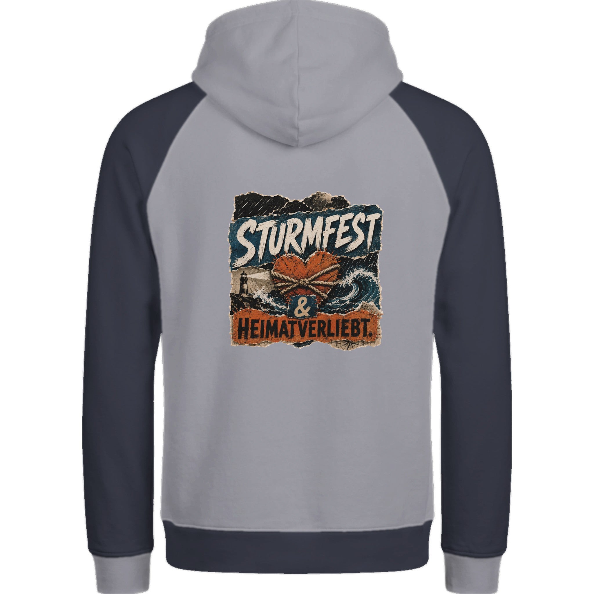 Hoodie in Ton mit Motiv „Sturmfest & Heimatverliebt“