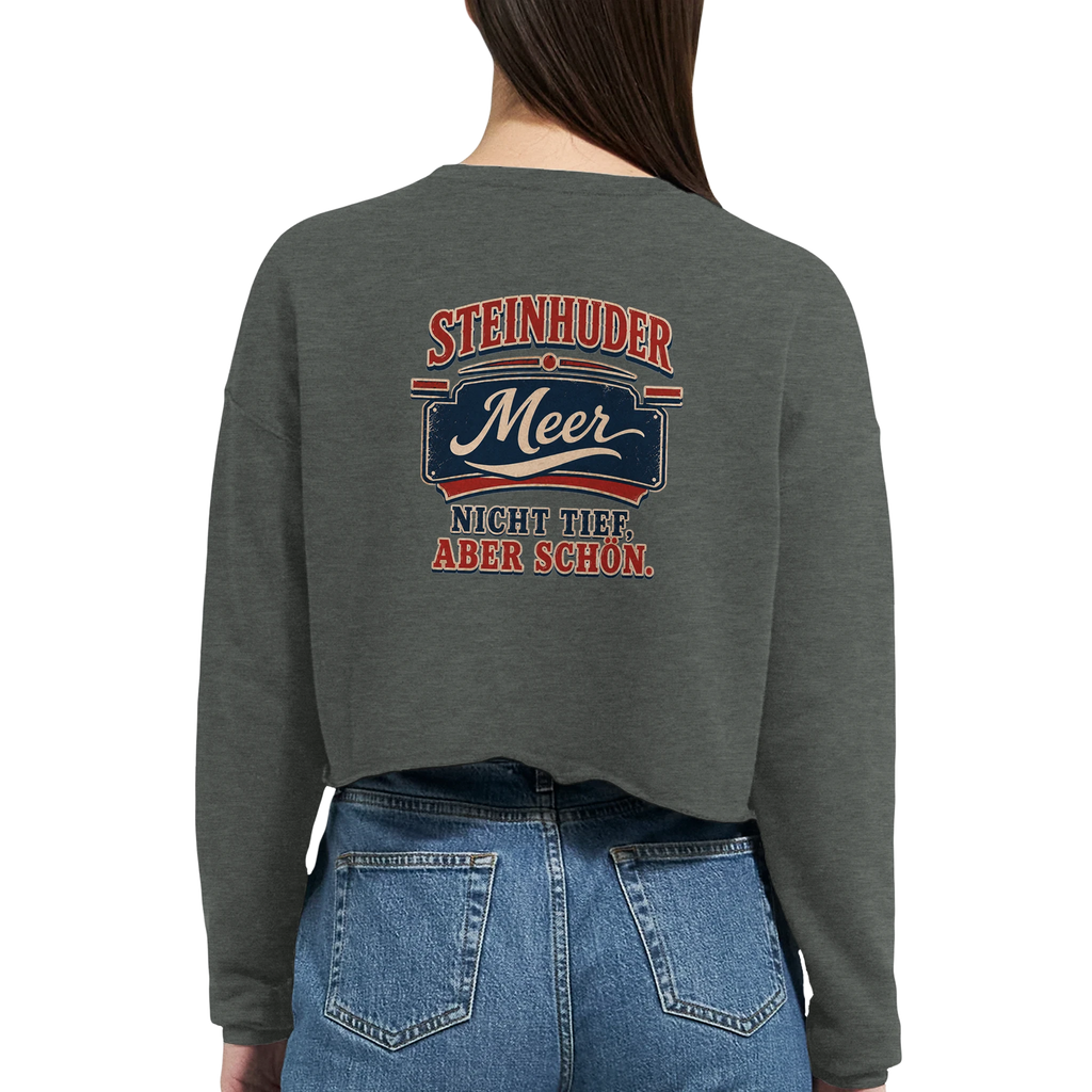 Damen-Pullover in Staubblau mit Motiv „Nicht tief, aber schön.“
