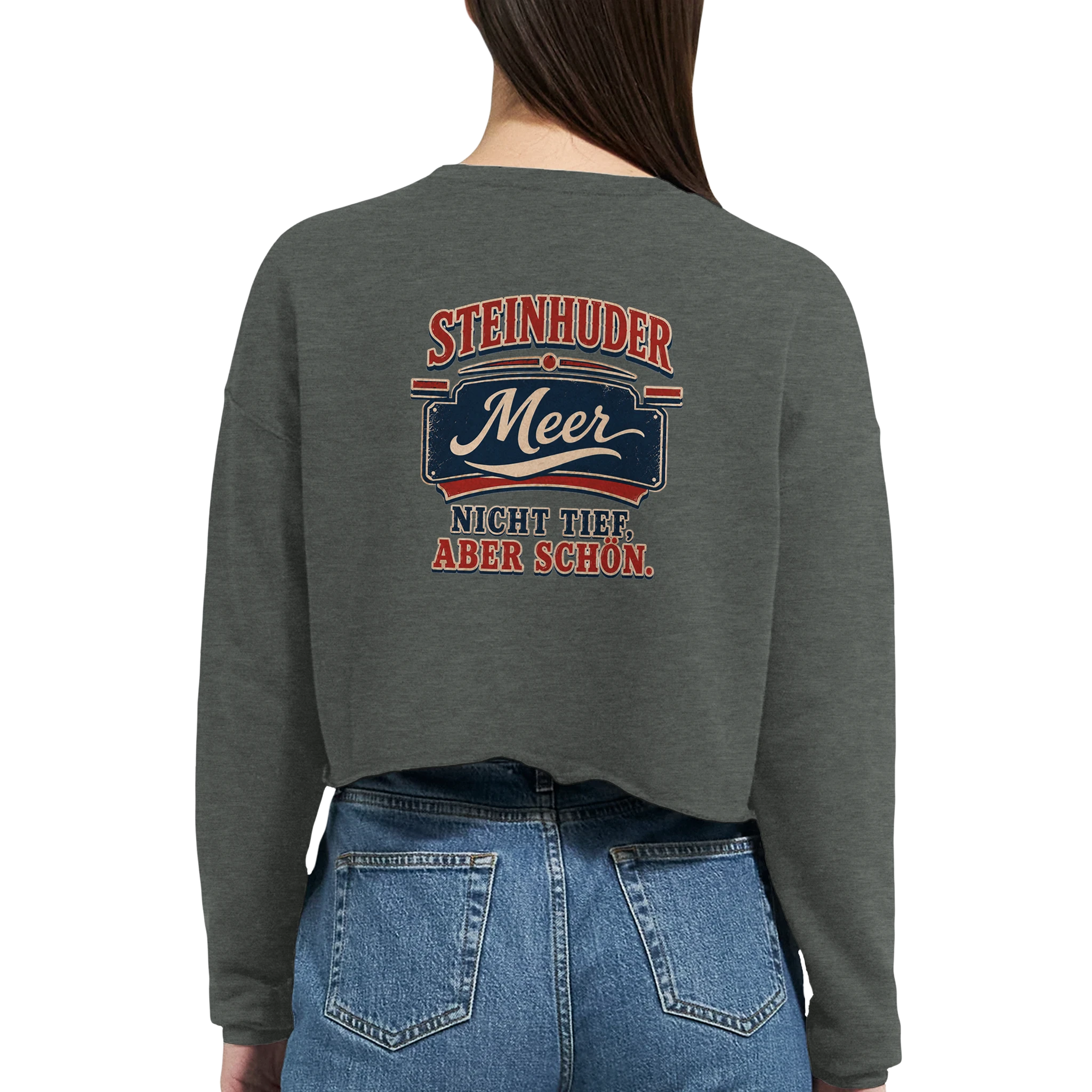 Damen-Pullover in Staubblau mit Motiv „Nicht tief, aber schön.“
