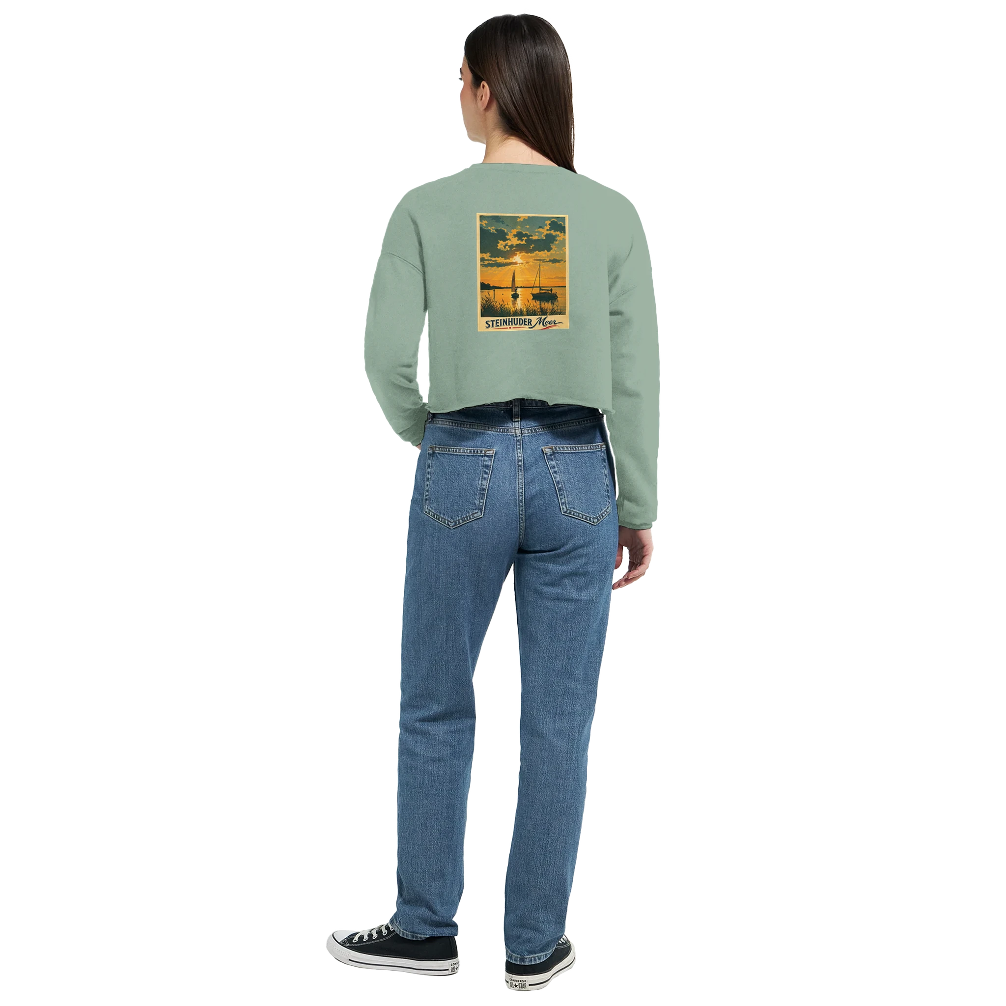 Damen-Pullover in Mauve mit Motiv „Segler am Steinhuder Meer beim Sunset“