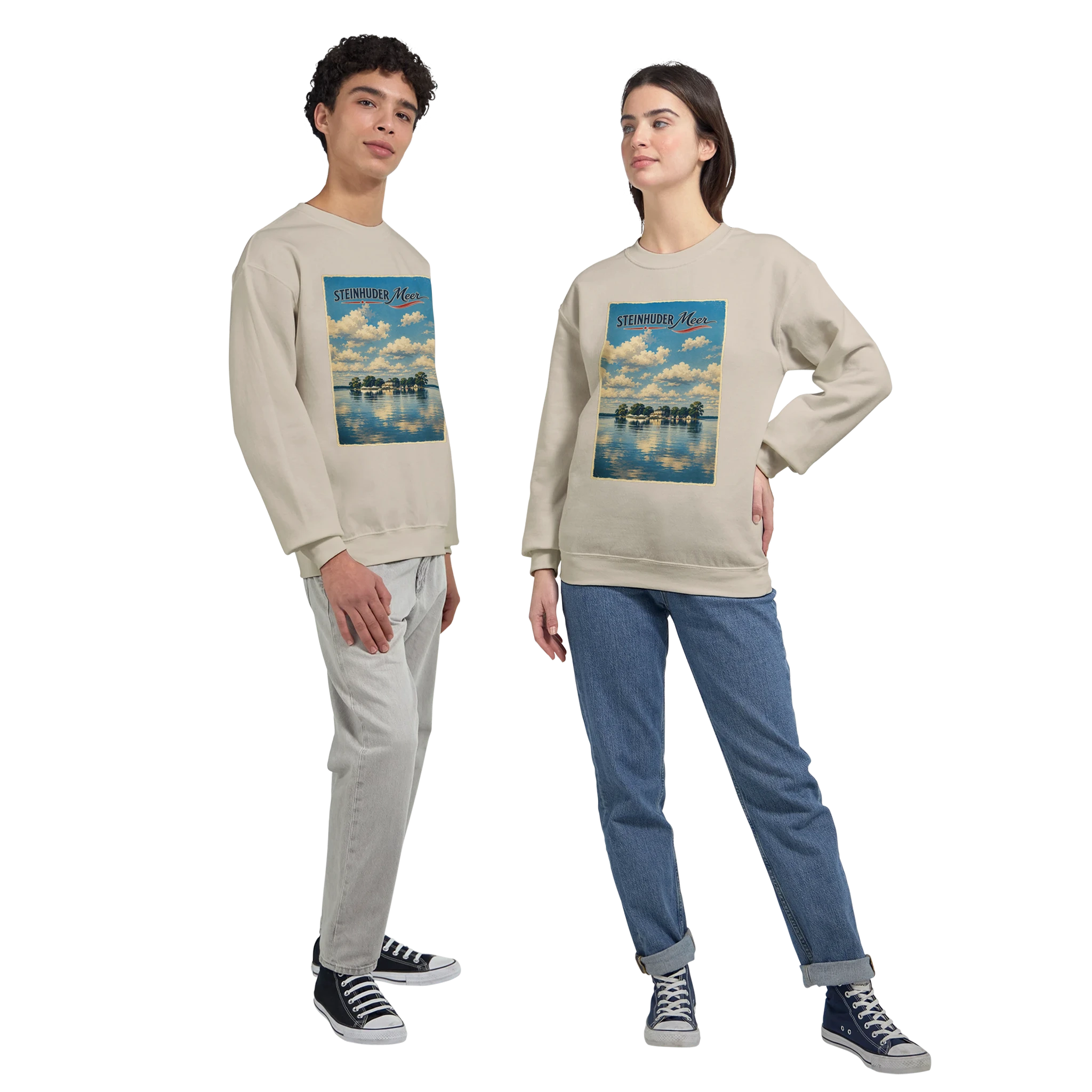 Pullover in Aschgrau mit Motiv „Wilhelmstein im Steinhuder Meer“