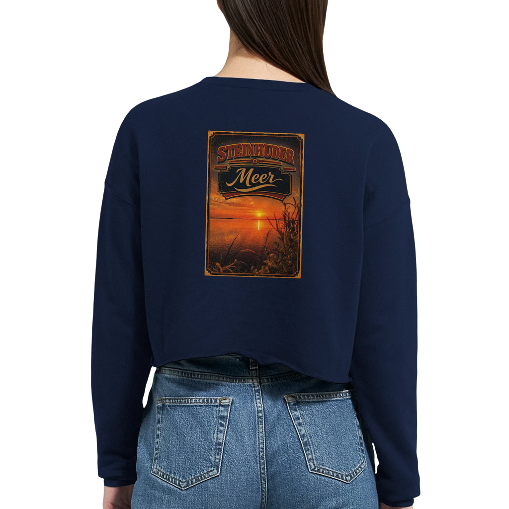 Damen-Pullover in Staubblau mit Motiv „Sunset am Steinhuder Meer“