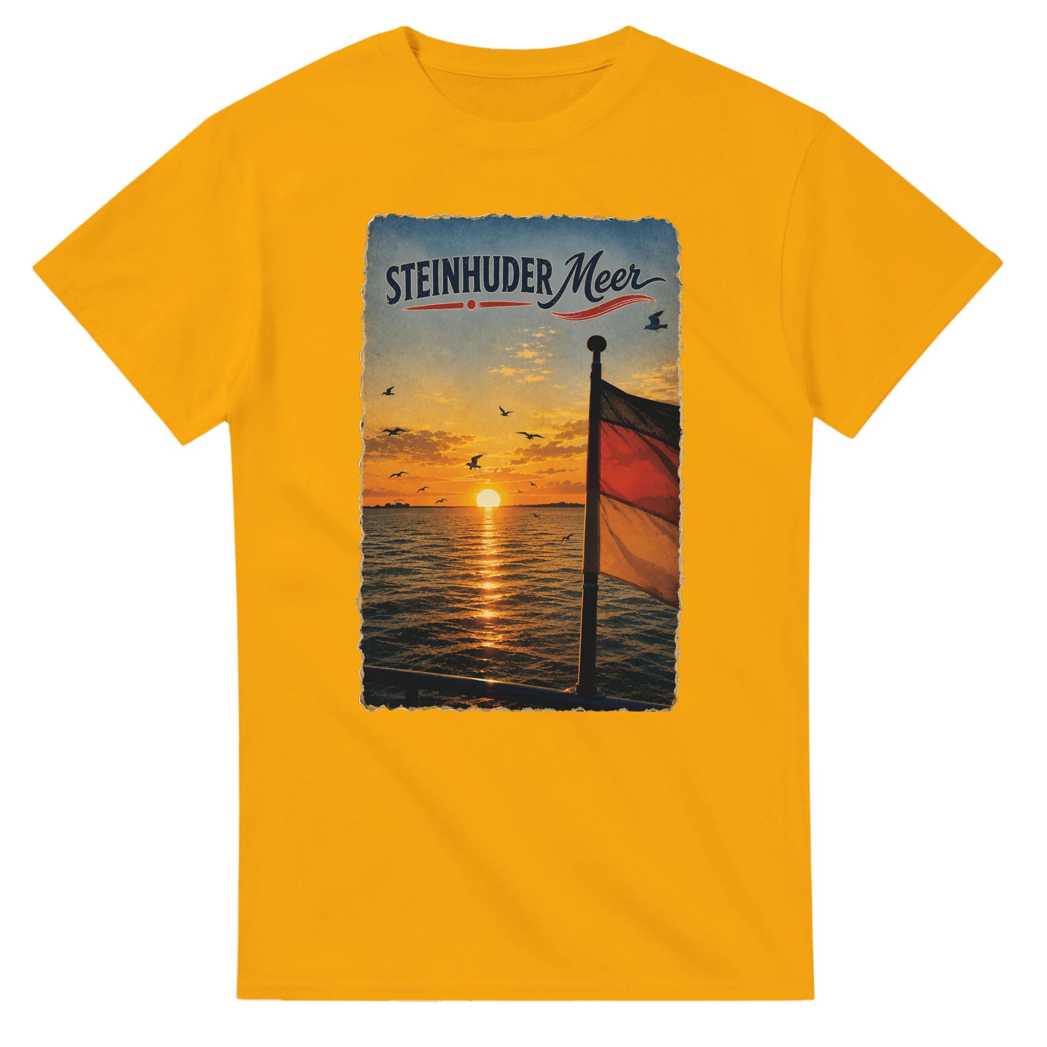 T-Shirt in Natur mit Motiv „Flagge und Sunset“