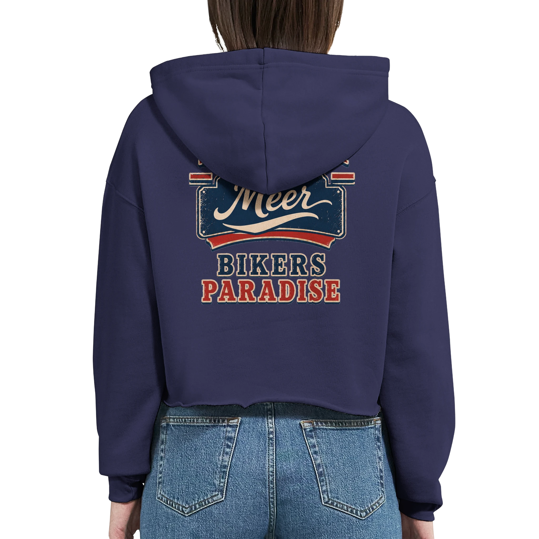 Damen-Hoodie in Weiß mit Motiv „Bikers Paradise“