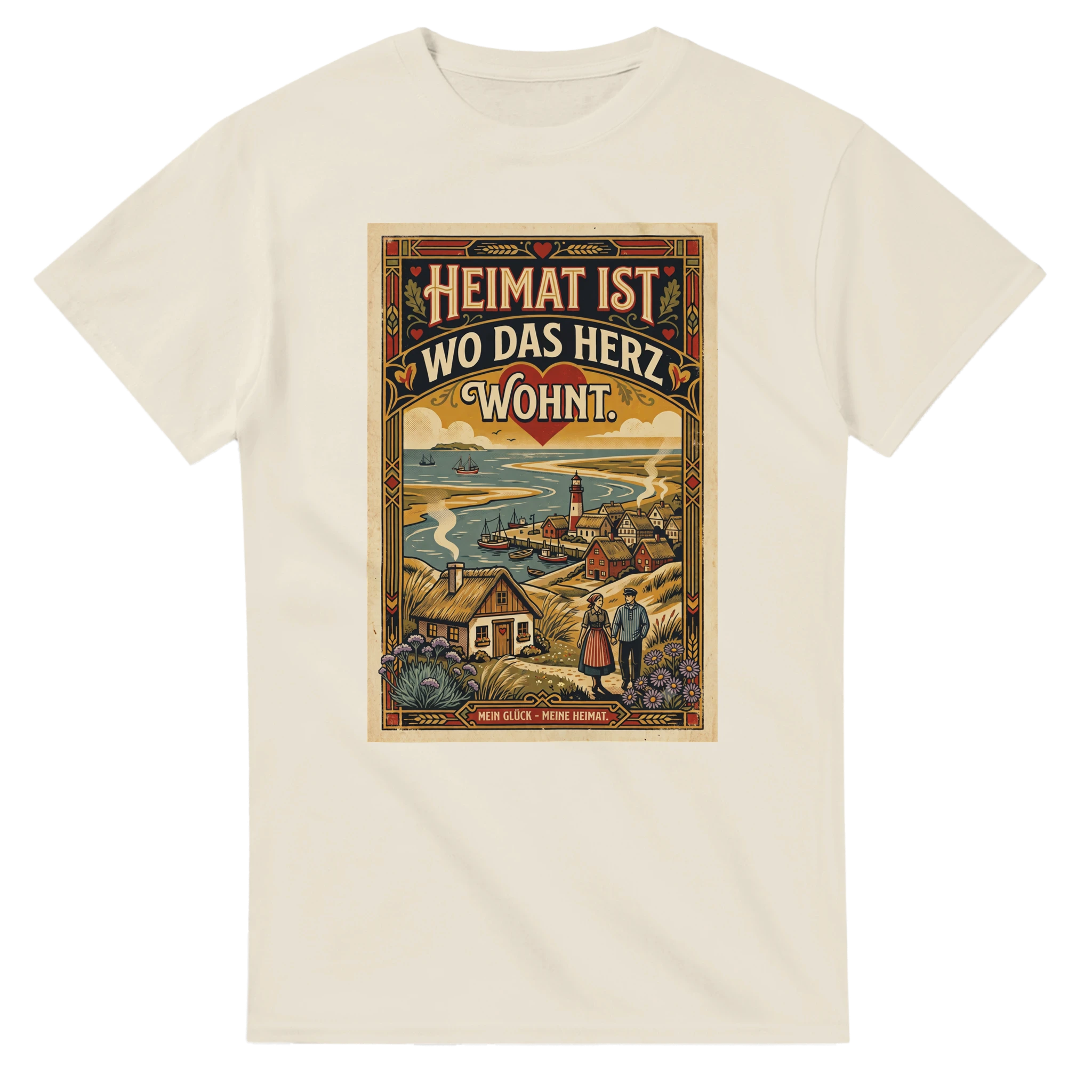 T-Shirt in Weiß mit Motiv „Heimat ist, wo das Herz wohnt“