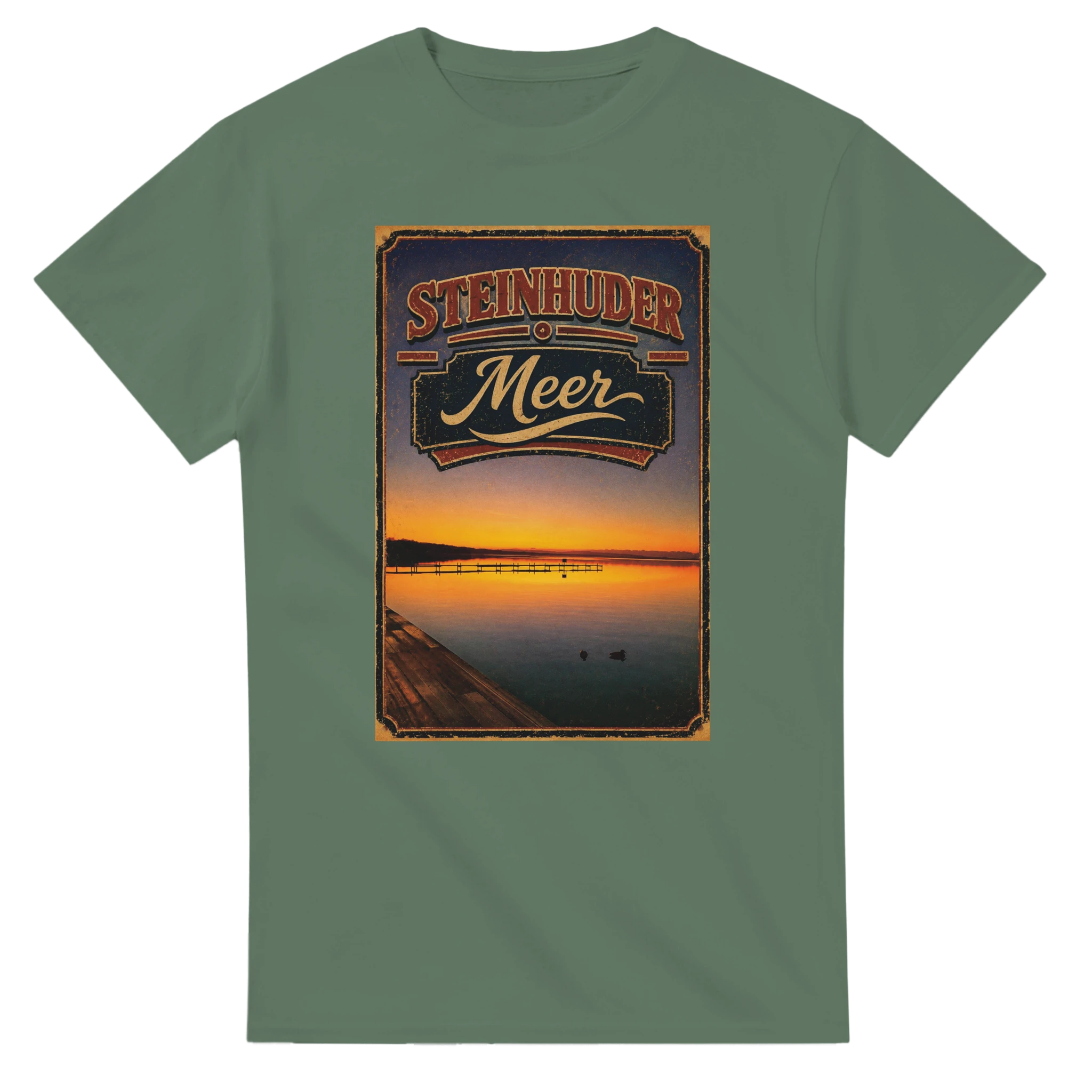 T-Shirt in Natur mit Motiv „Steg an der Planke“