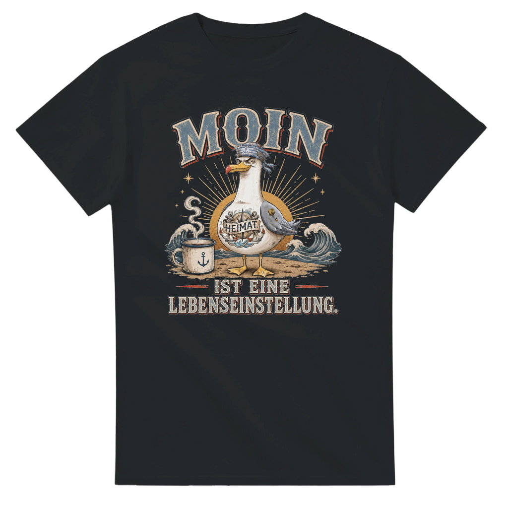 T-Shirt in Natur mit Motiv „Moin ist eine Lebenseinstellung“