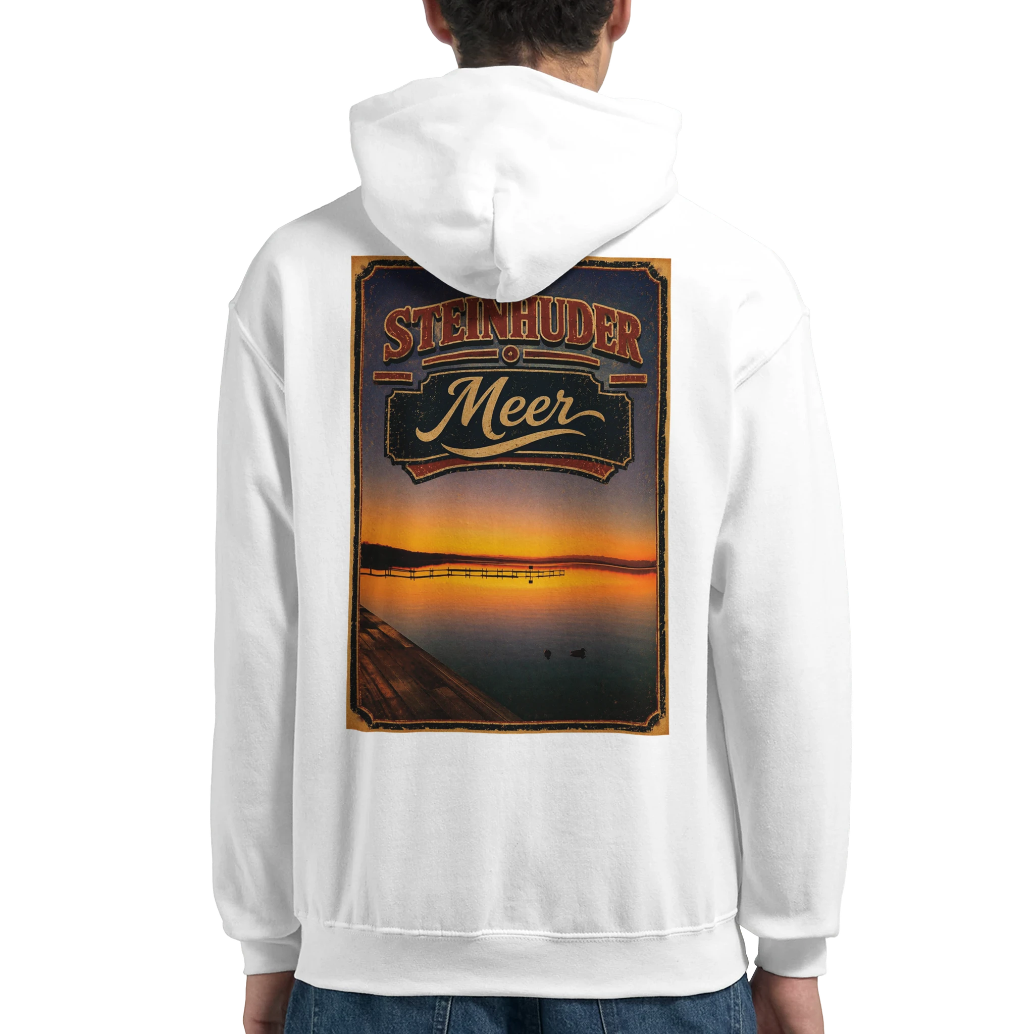 Hoodie in Weiß mit Motiv „Steg an der Planke“