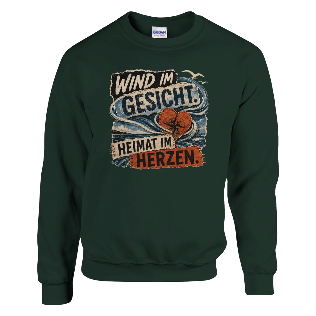 Pullover in Weiß mit Motiv „Wind im Gesicht. Heimat im Herzen.“