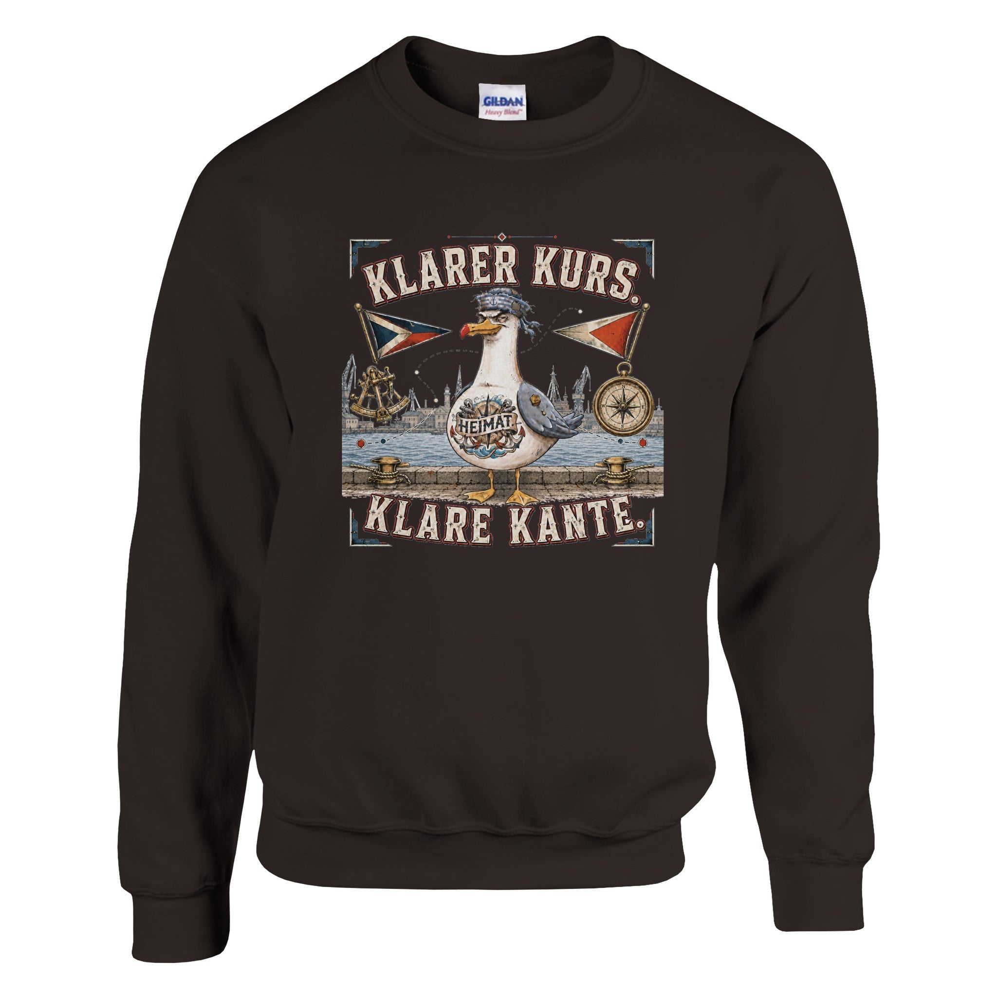 Pullover in Weiß mit Motiv „Klarer Kurs. Klare Kante. Möwe“