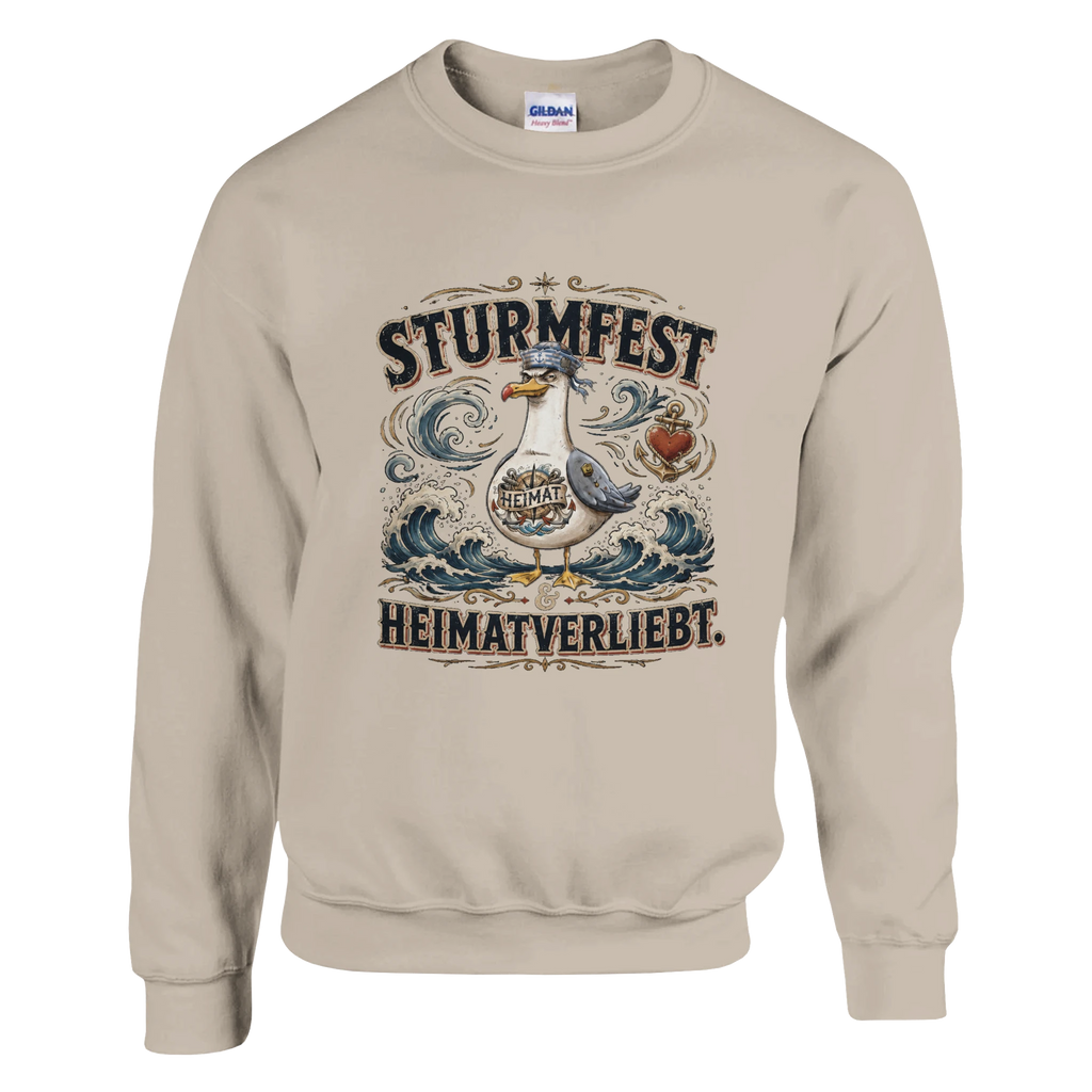 Pullover in Hellrosa mit Motiv „Sturmfest & Heimatverliebt Möwe“