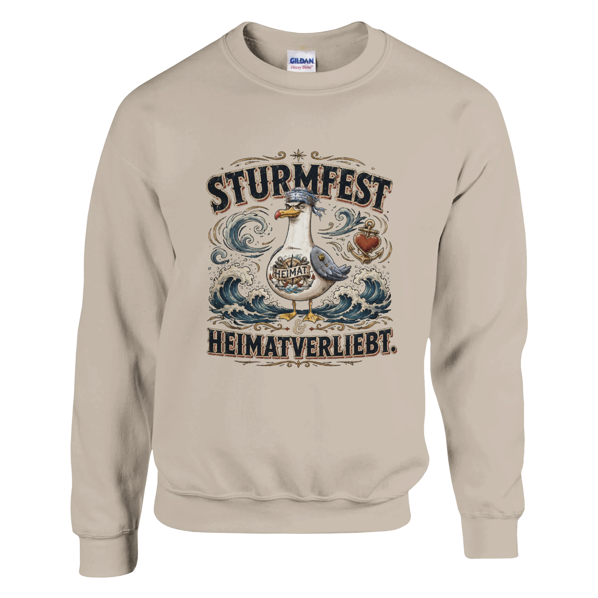 Pullover in Hellrosa mit Motiv „Sturmfest & Heimatverliebt Möwe“