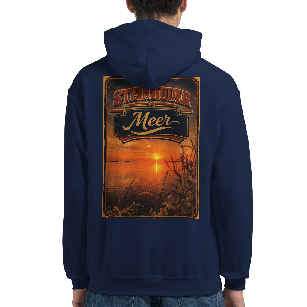 Hoodie in Aschgrau mit Motiv „Sunset am Steinhuder Meer“