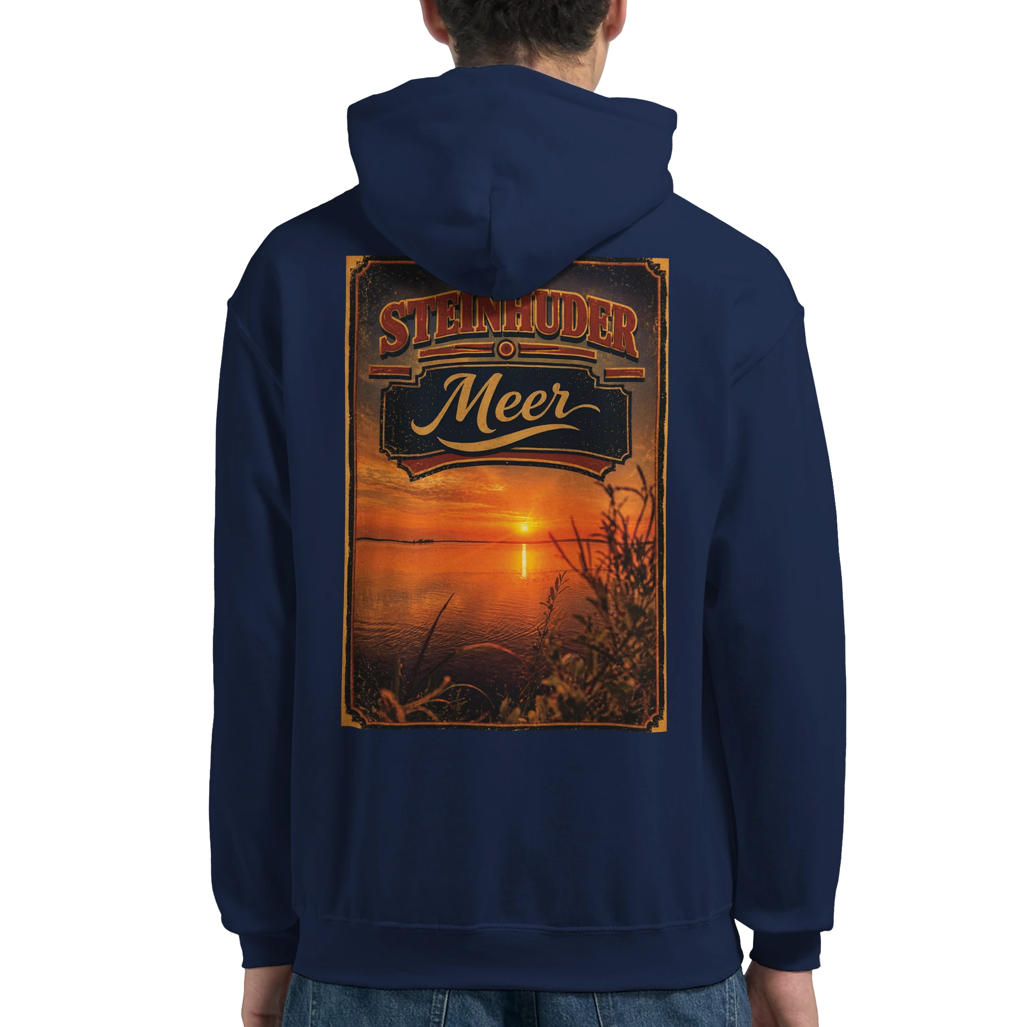 Hoodie in Aschgrau mit Motiv „Sunset am Steinhuder Meer“